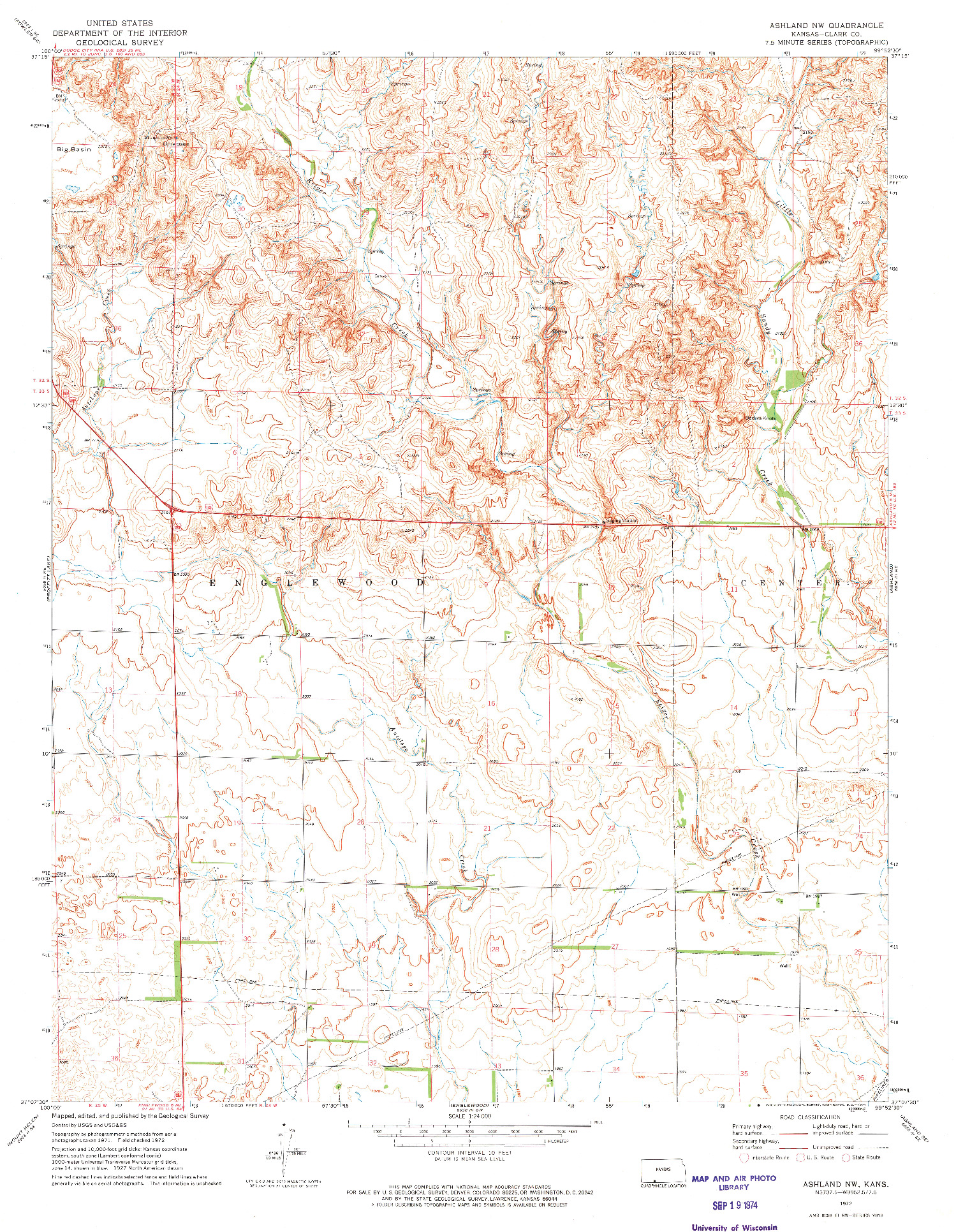 USGS 1:24000-SCALE QUADRANGLE FOR ASHLAND NW, KS 1972