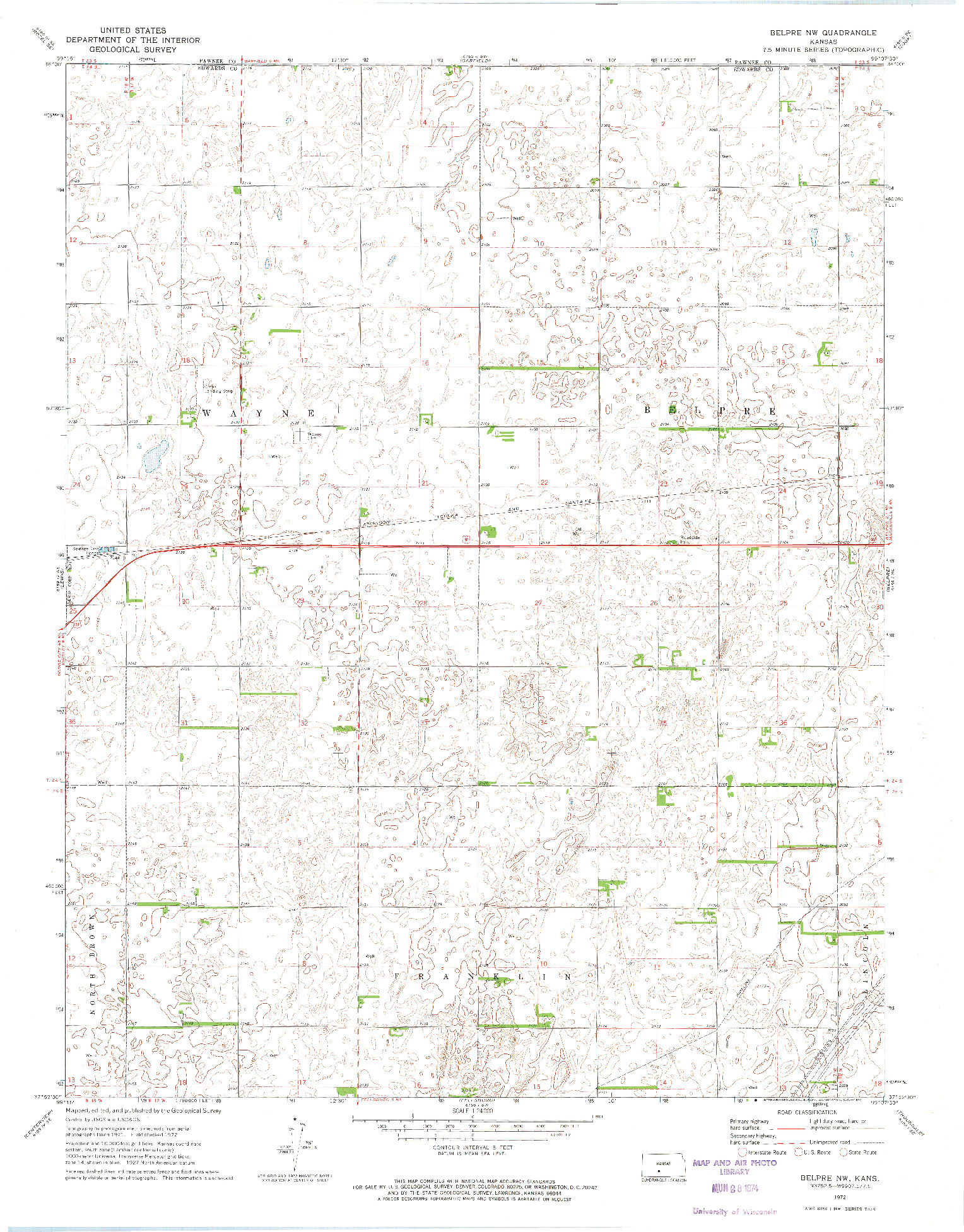 USGS 1:24000-SCALE QUADRANGLE FOR BELPRE NW, KS 1972