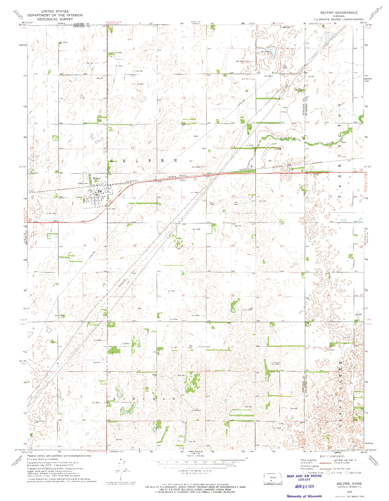 USGS 1:24000-SCALE QUADRANGLE FOR BELPRE, KS 1972