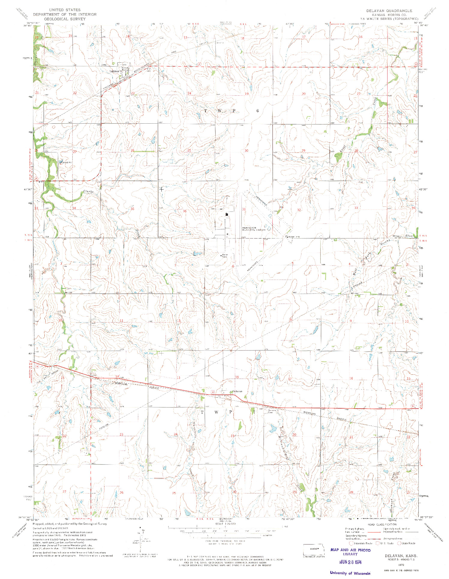 USGS 1:24000-SCALE QUADRANGLE FOR DELAVAN, KS 1972