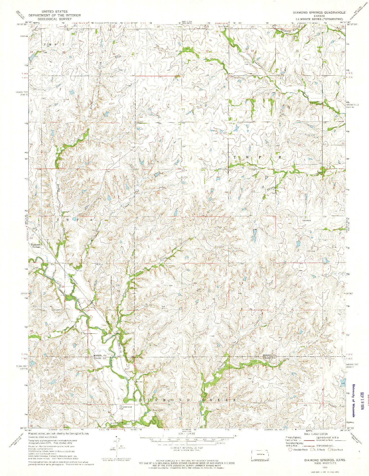 USGS 1:24000-SCALE QUADRANGLE FOR DIAMOND SPRINGS, KS 1972