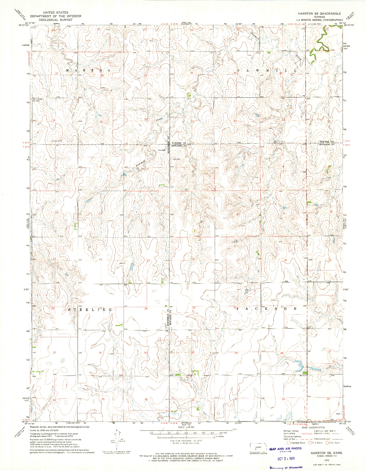 USGS 1:24000-SCALE QUADRANGLE FOR HANSTON SE, KS 1972