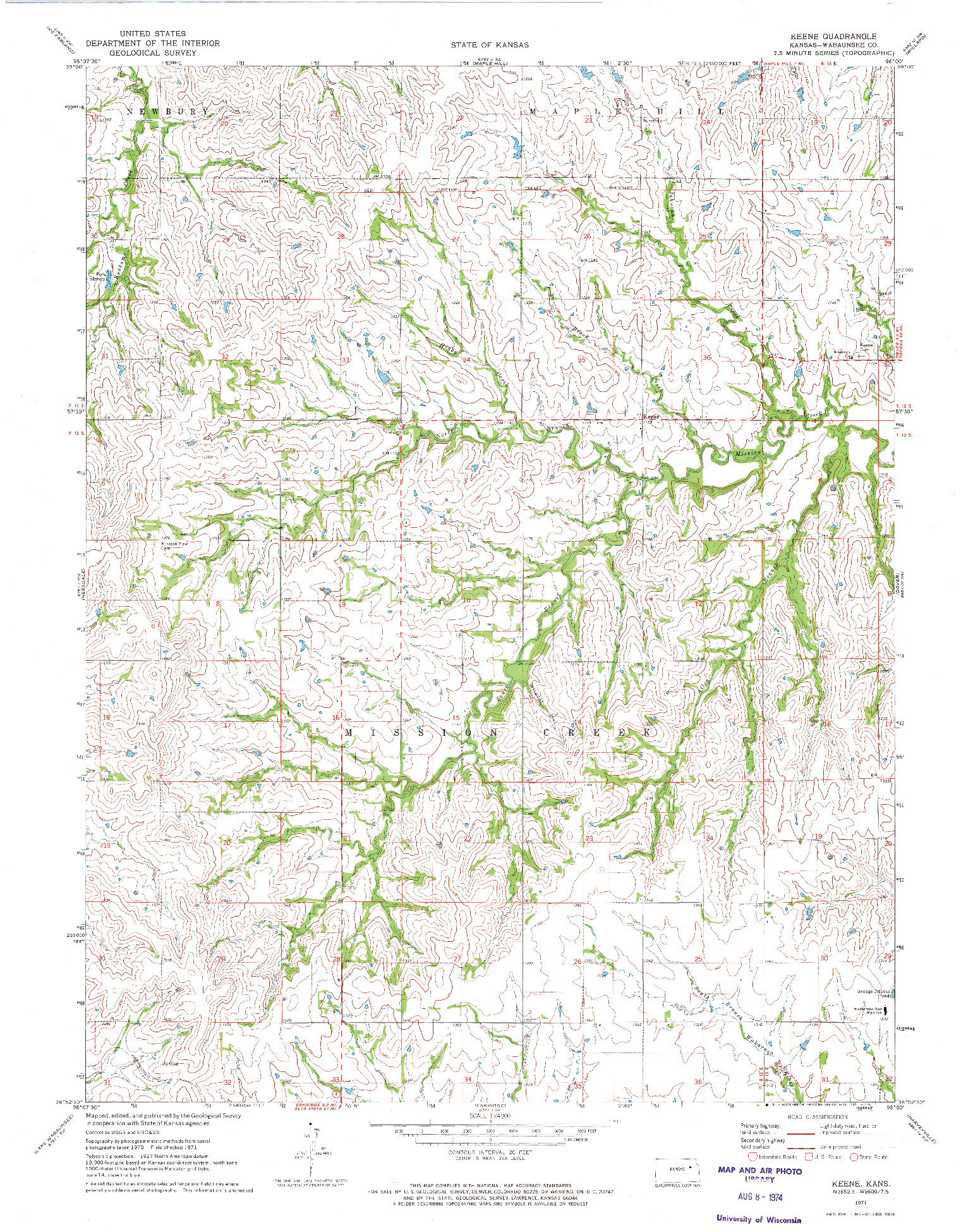 USGS 1:24000-SCALE QUADRANGLE FOR KEENE, KS 1971