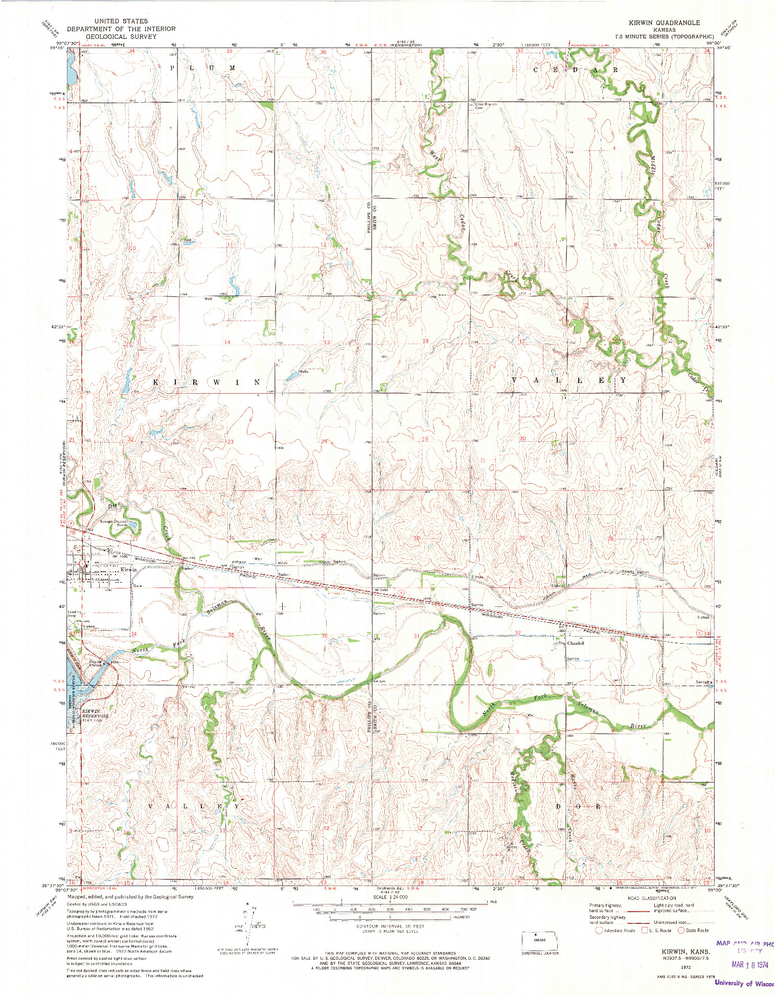 USGS 1:24000-SCALE QUADRANGLE FOR KIRWIN, KS 1972