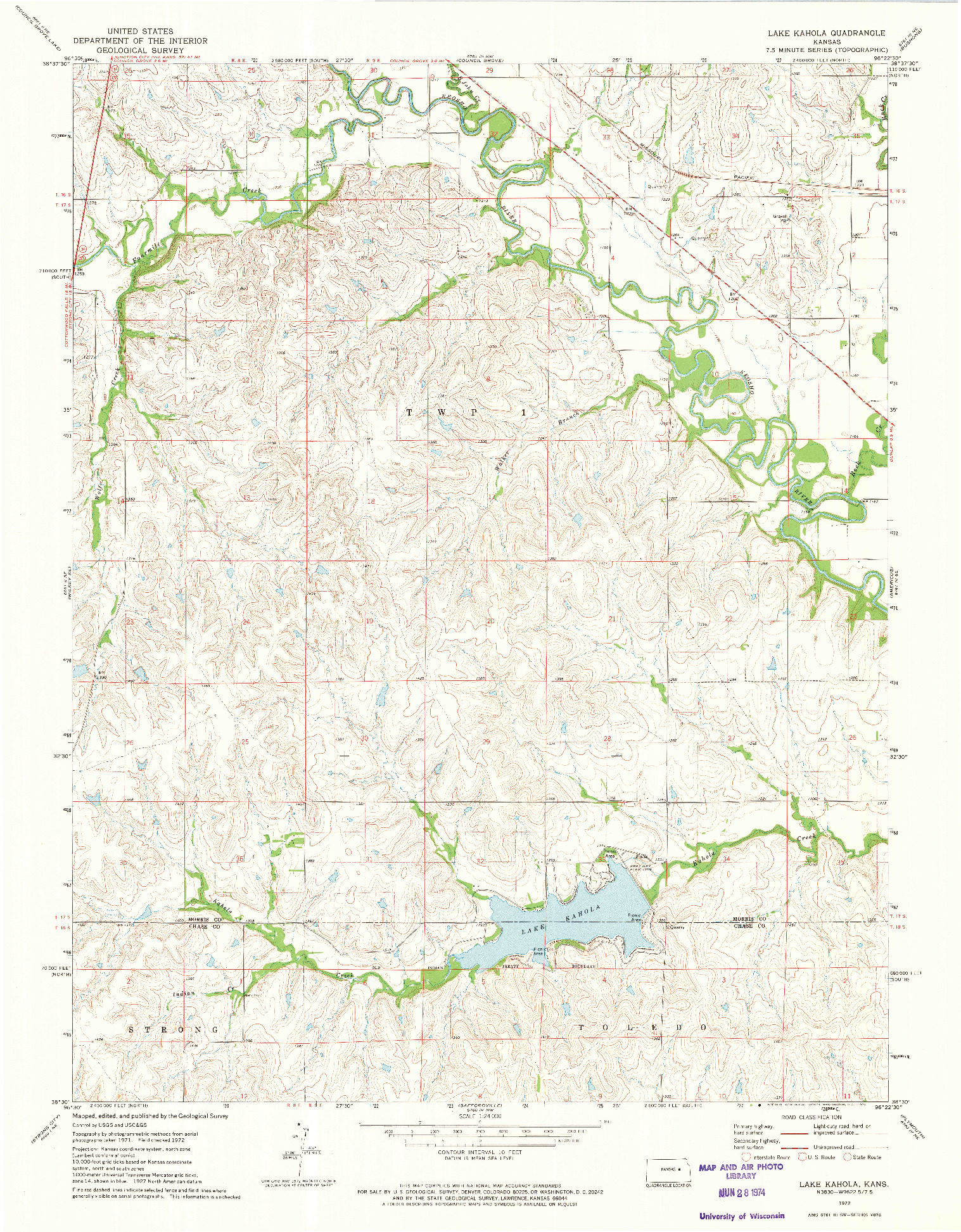 USGS 1:24000-SCALE QUADRANGLE FOR LAKE KAHOLA, KS 1972