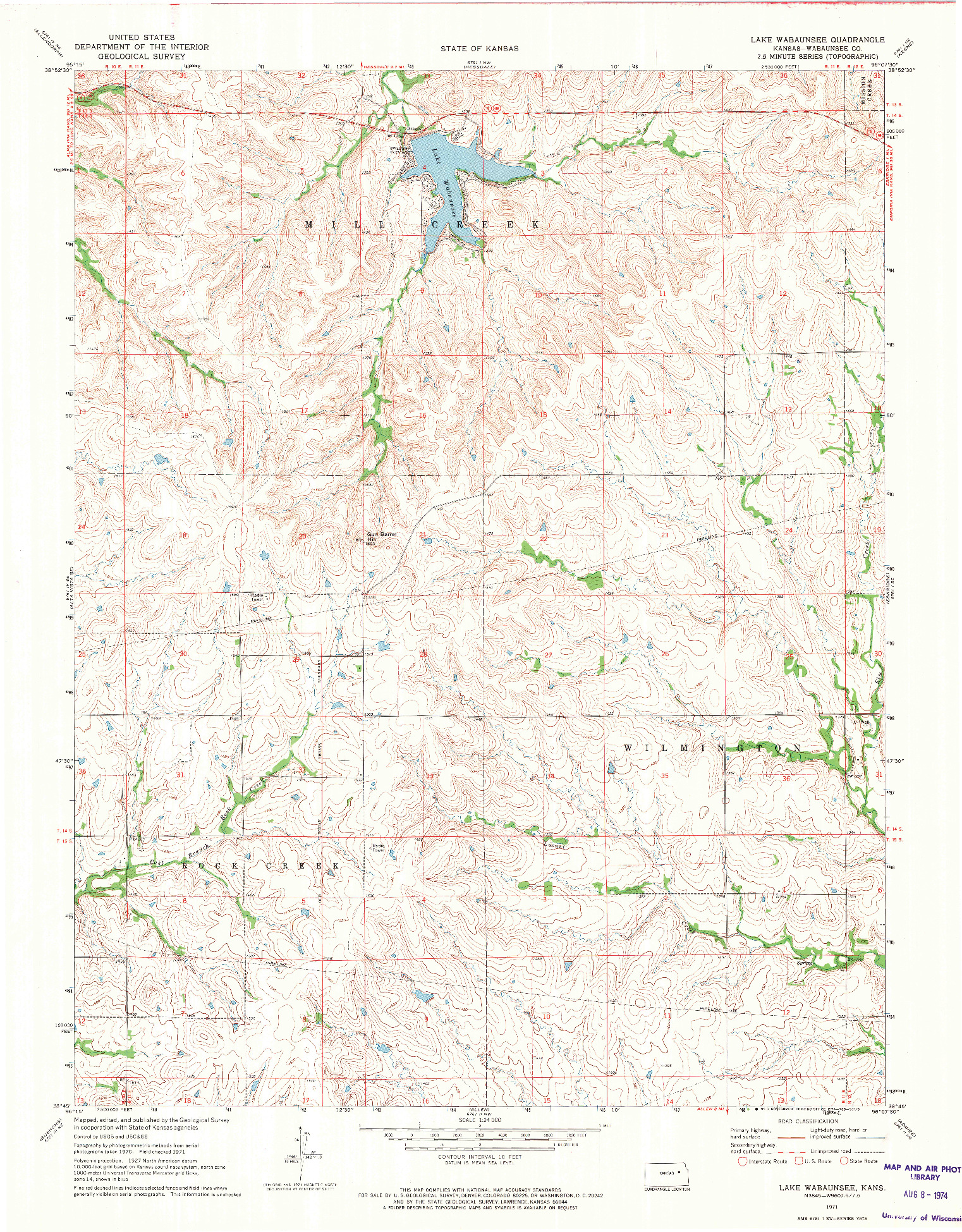 USGS 1:24000-SCALE QUADRANGLE FOR LAKE WABAUNSEE, KS 1971