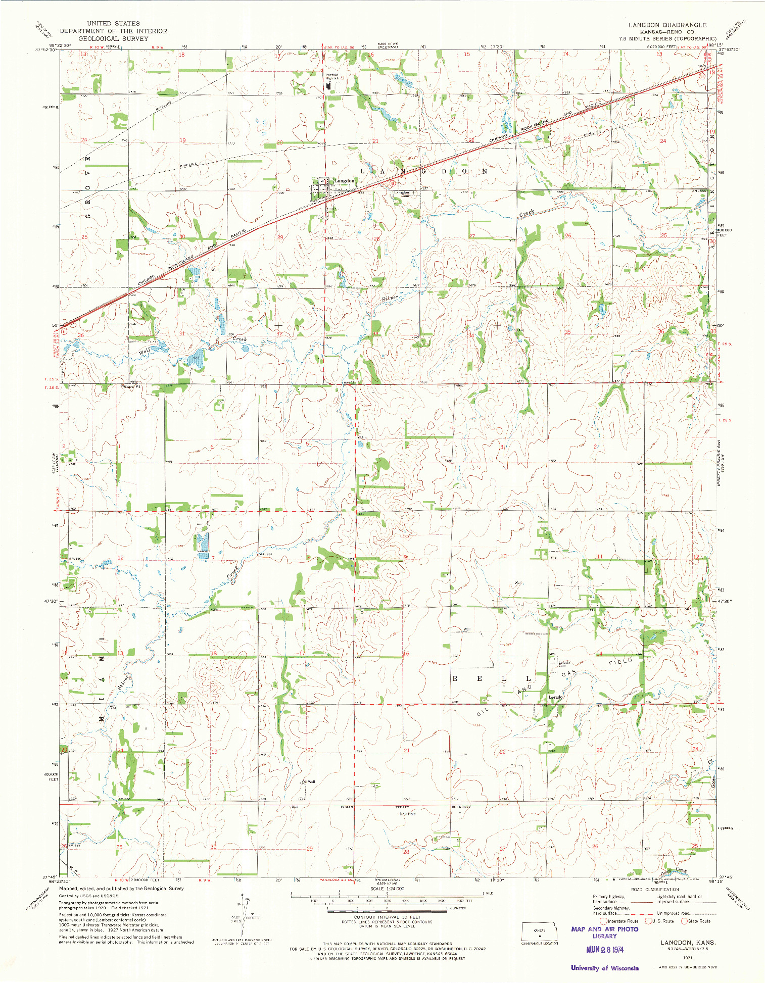 USGS 1:24000-SCALE QUADRANGLE FOR LANGDON, KS 1971