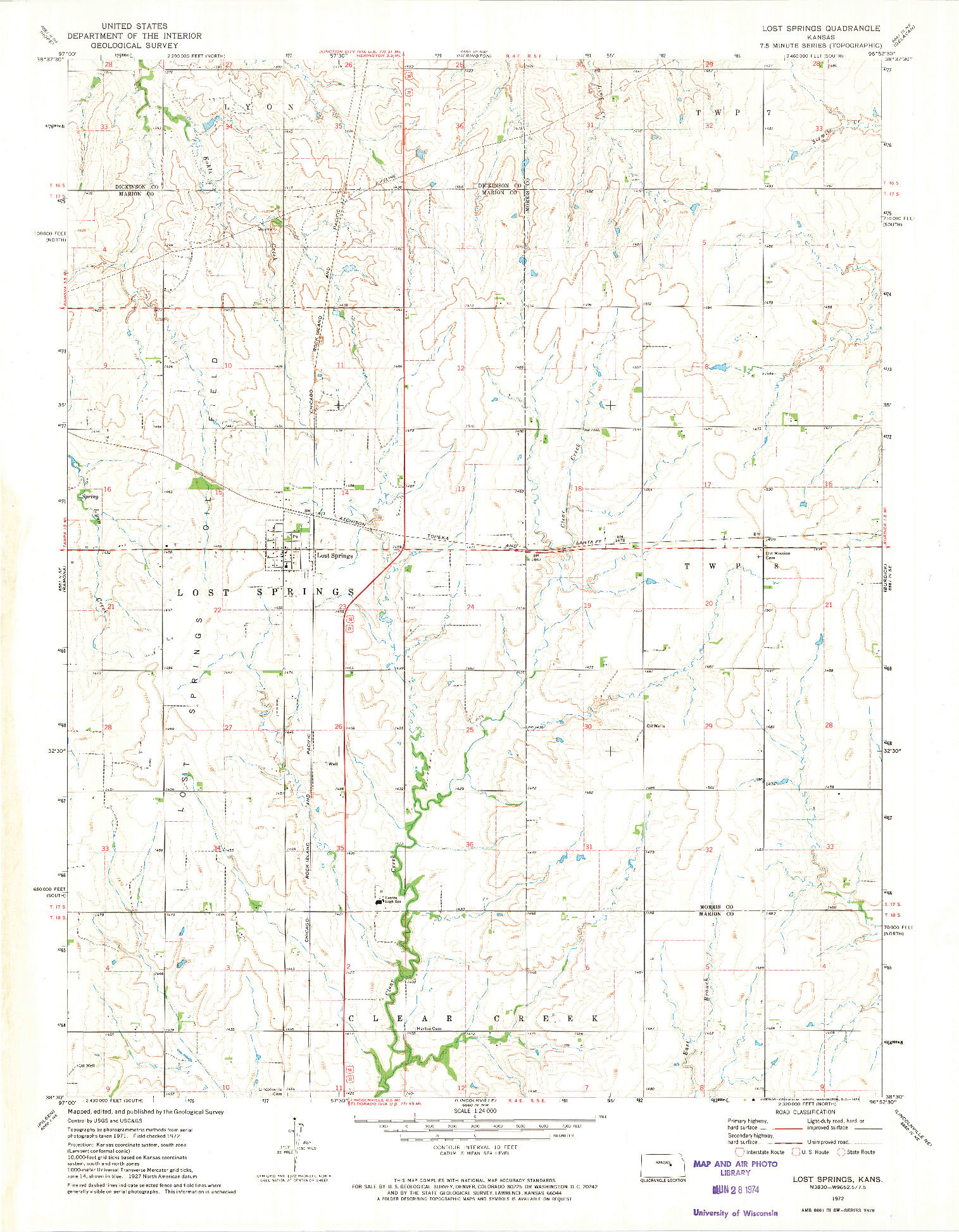 USGS 1:24000-SCALE QUADRANGLE FOR LOST SPRINGS, KS 1972