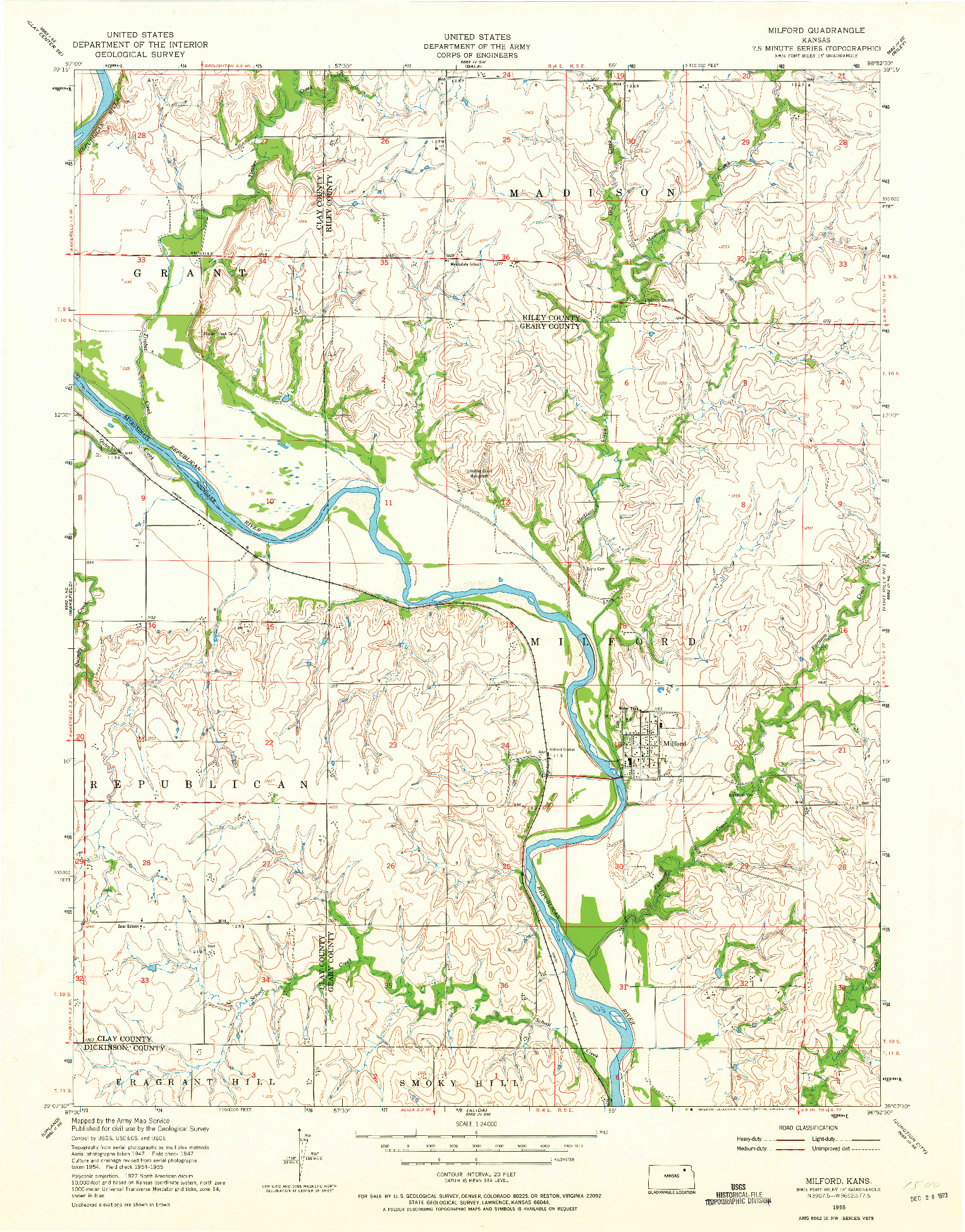 USGS 1:24000-SCALE QUADRANGLE FOR MILFORD, KS 1955