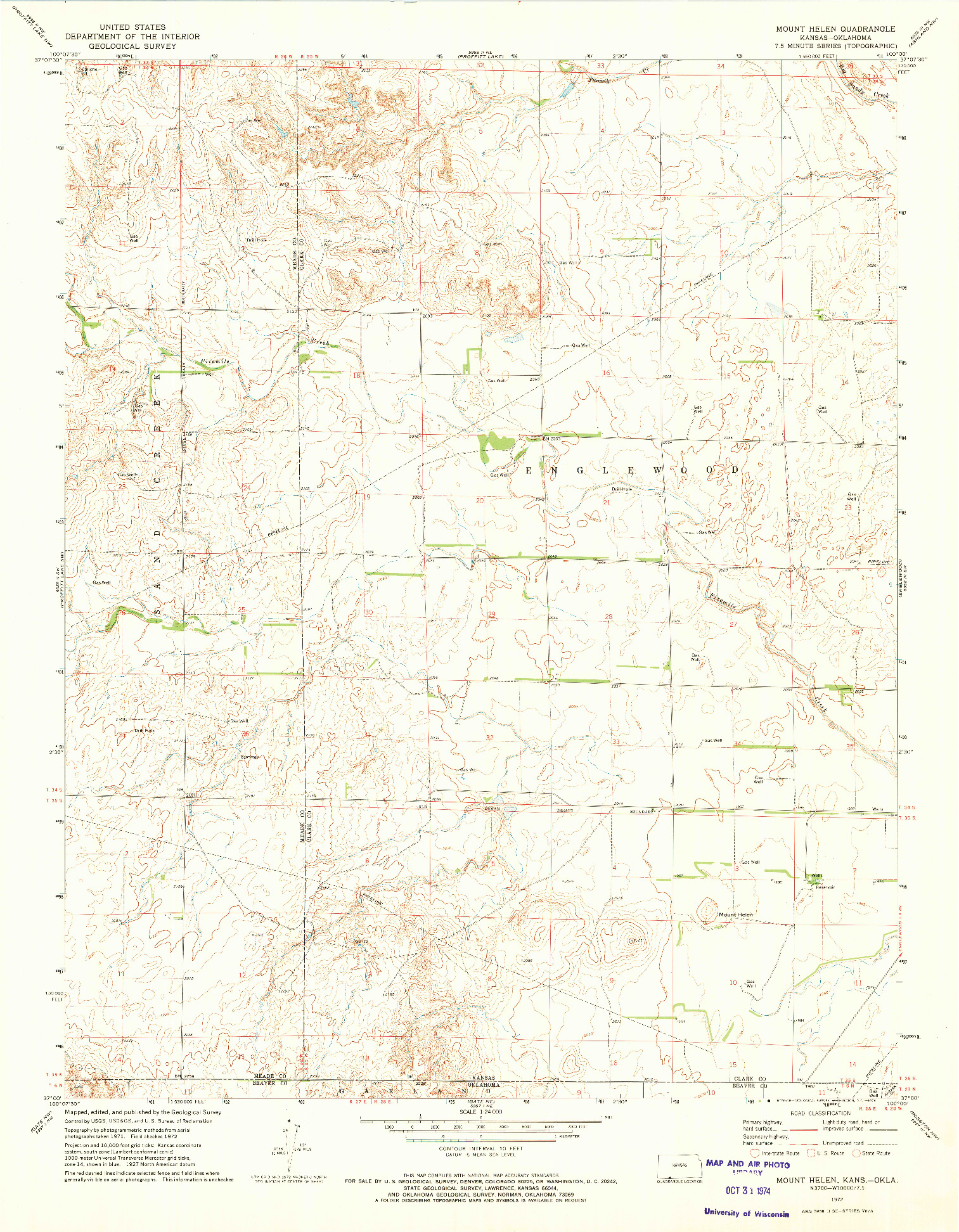 USGS 1:24000-SCALE QUADRANGLE FOR MOUNT HELEN, KS 1972