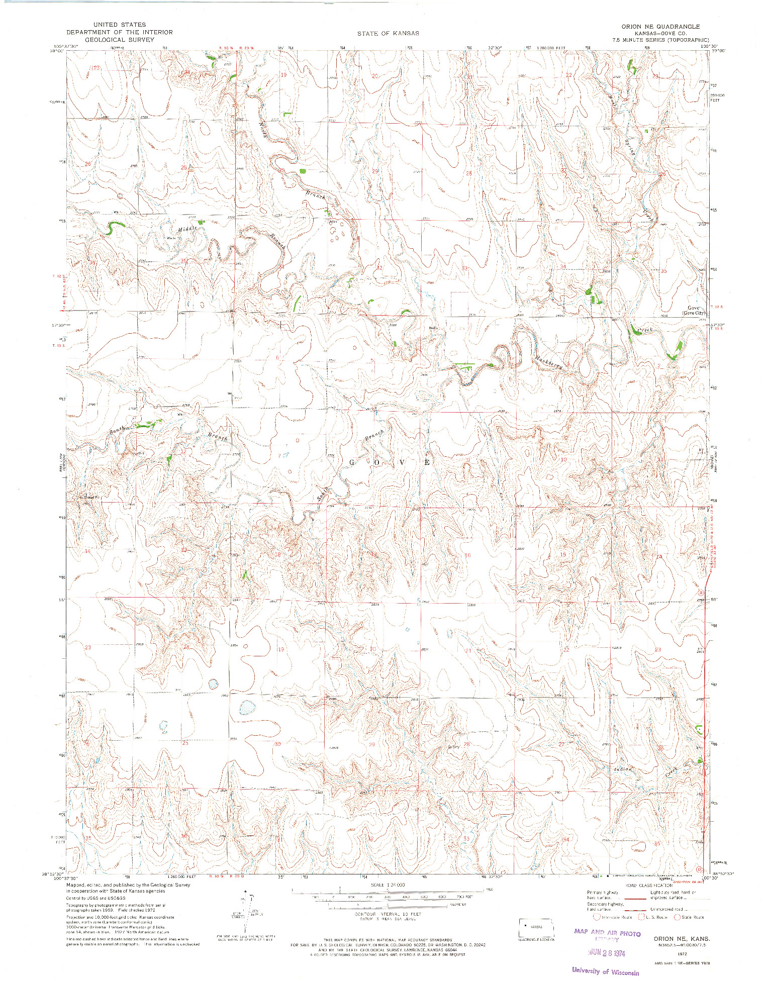 USGS 1:24000-SCALE QUADRANGLE FOR ORION NE, KS 1972