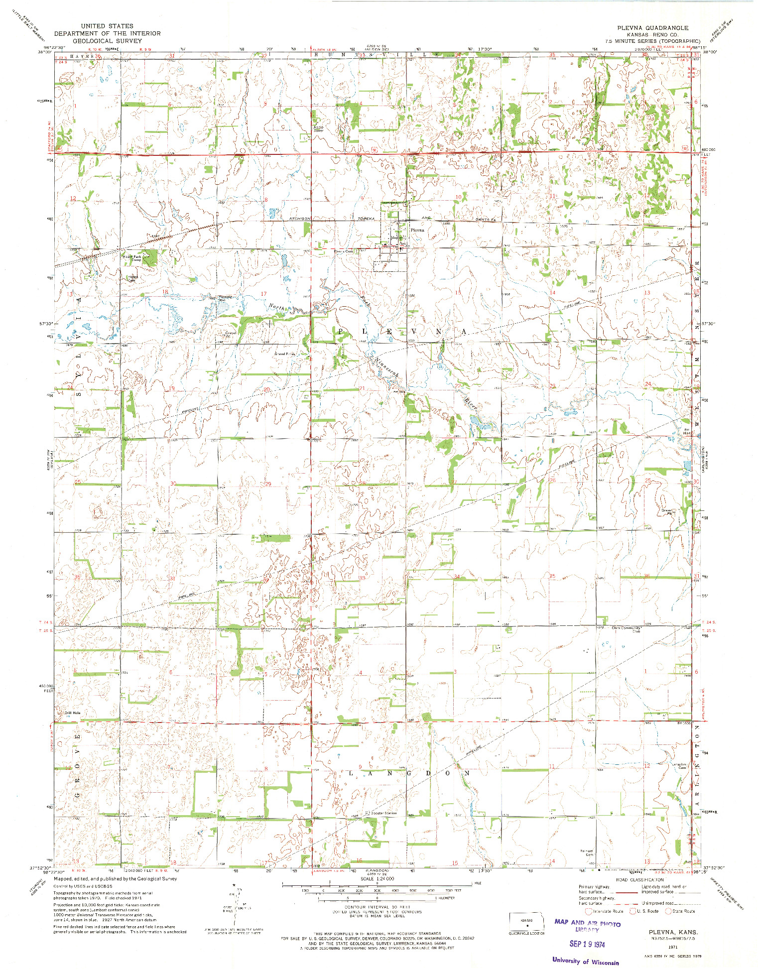 USGS 1:24000-SCALE QUADRANGLE FOR PLEVNA, KS 1971