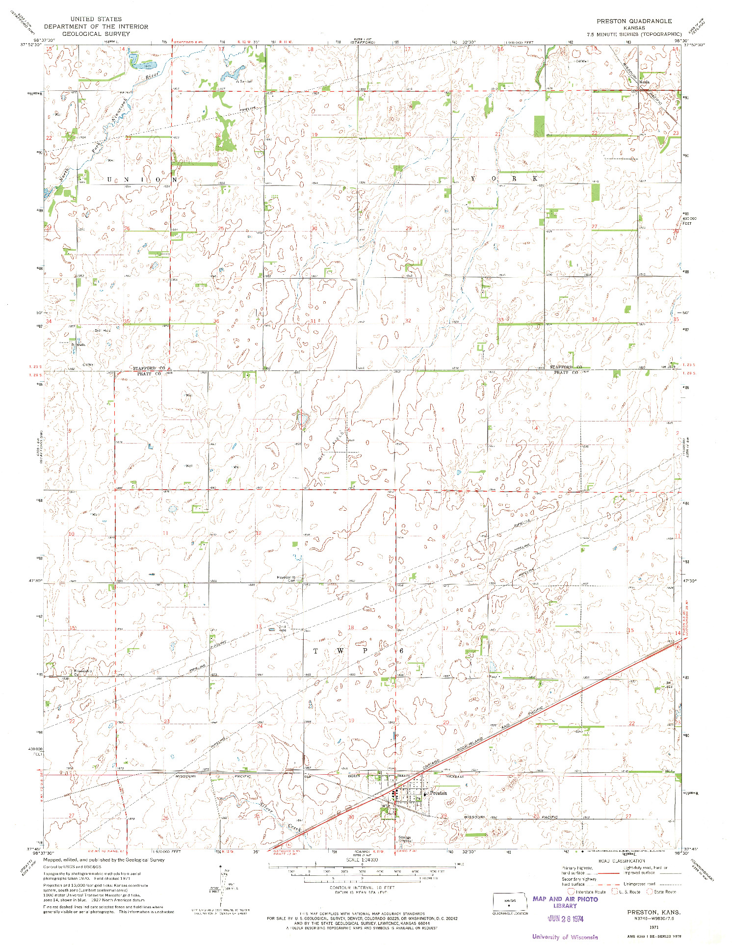 USGS 1:24000-SCALE QUADRANGLE FOR PRESTON, KS 1971