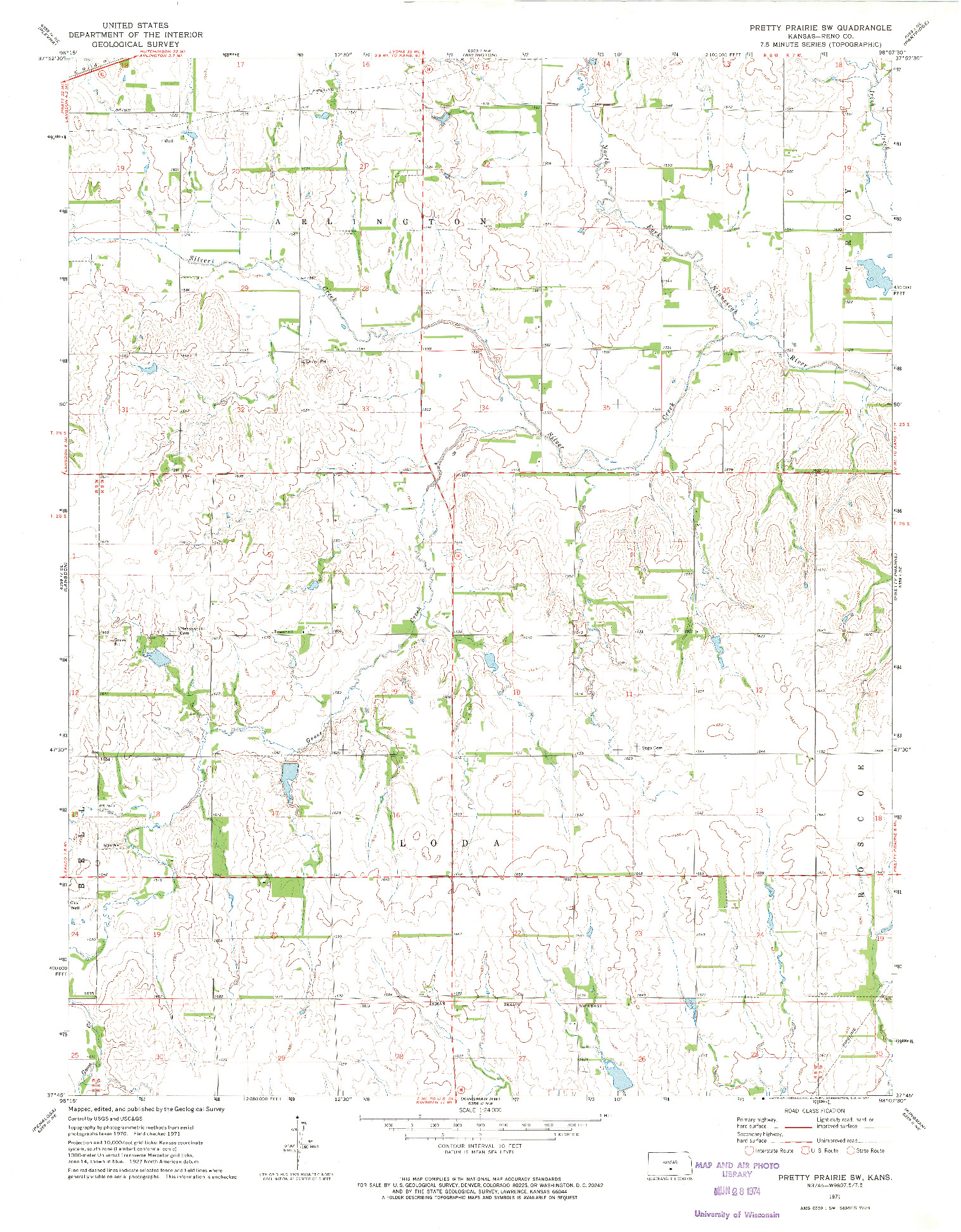 USGS 1:24000-SCALE QUADRANGLE FOR PRETTY PRAIRIE SW, KS 1971