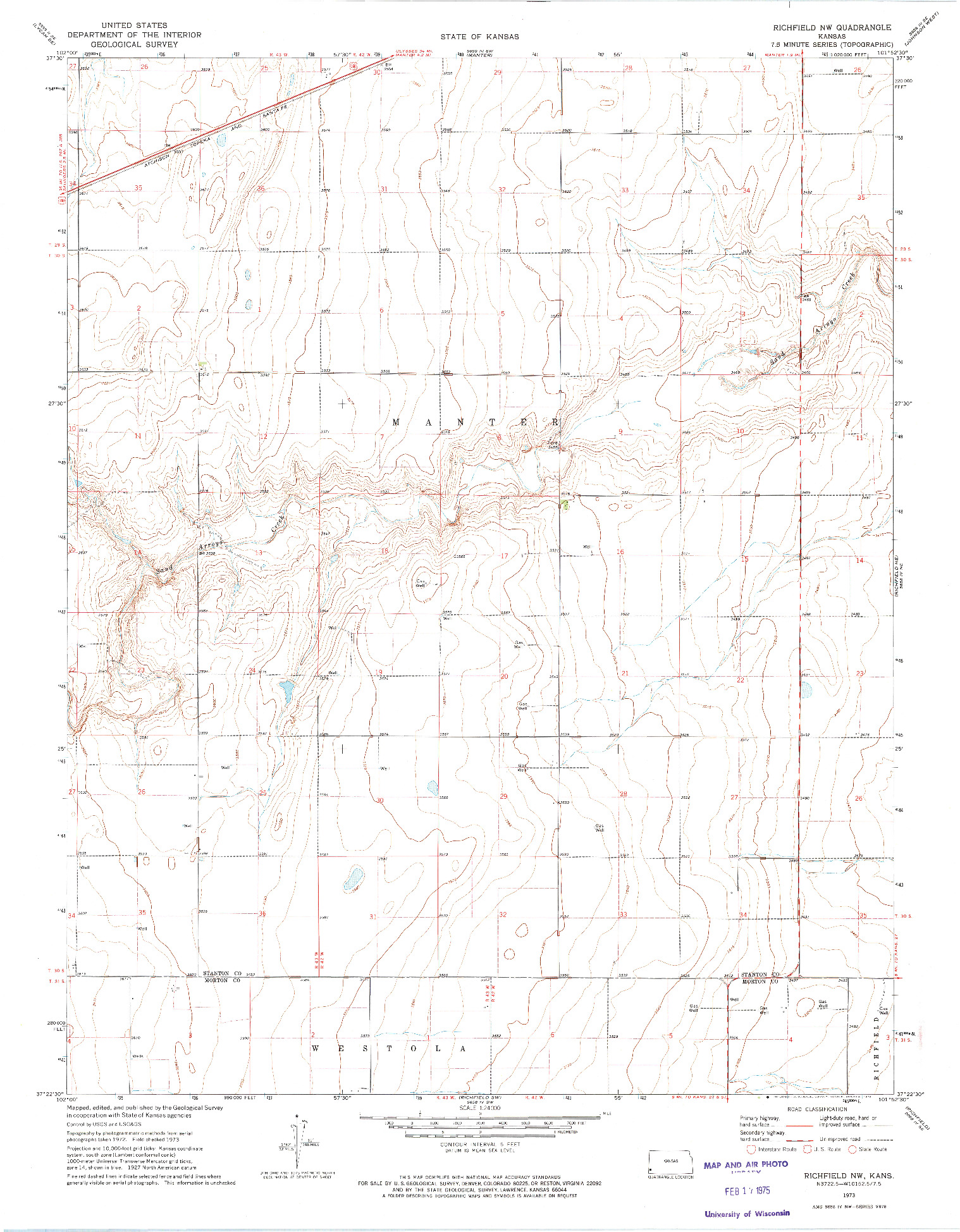 USGS 1:24000-SCALE QUADRANGLE FOR RICHFIELD NW, KS 1973