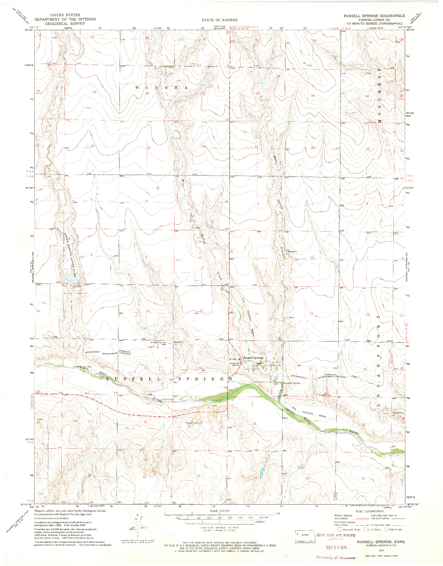 USGS 1:24000-SCALE QUADRANGLE FOR RUSSELL SPRINGS, KS 1972