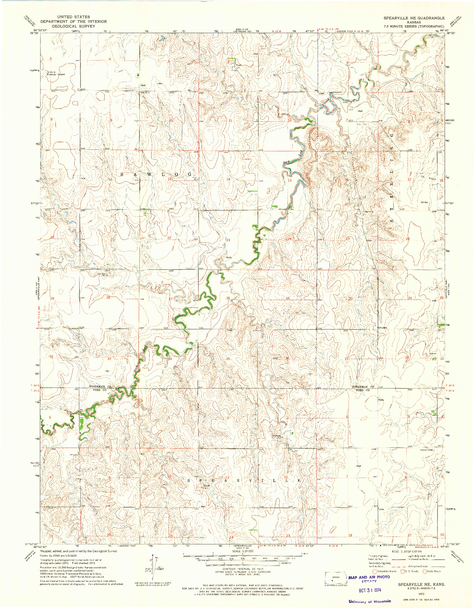 USGS 1:24000-SCALE QUADRANGLE FOR SPEARVILLE NE, KS 1972