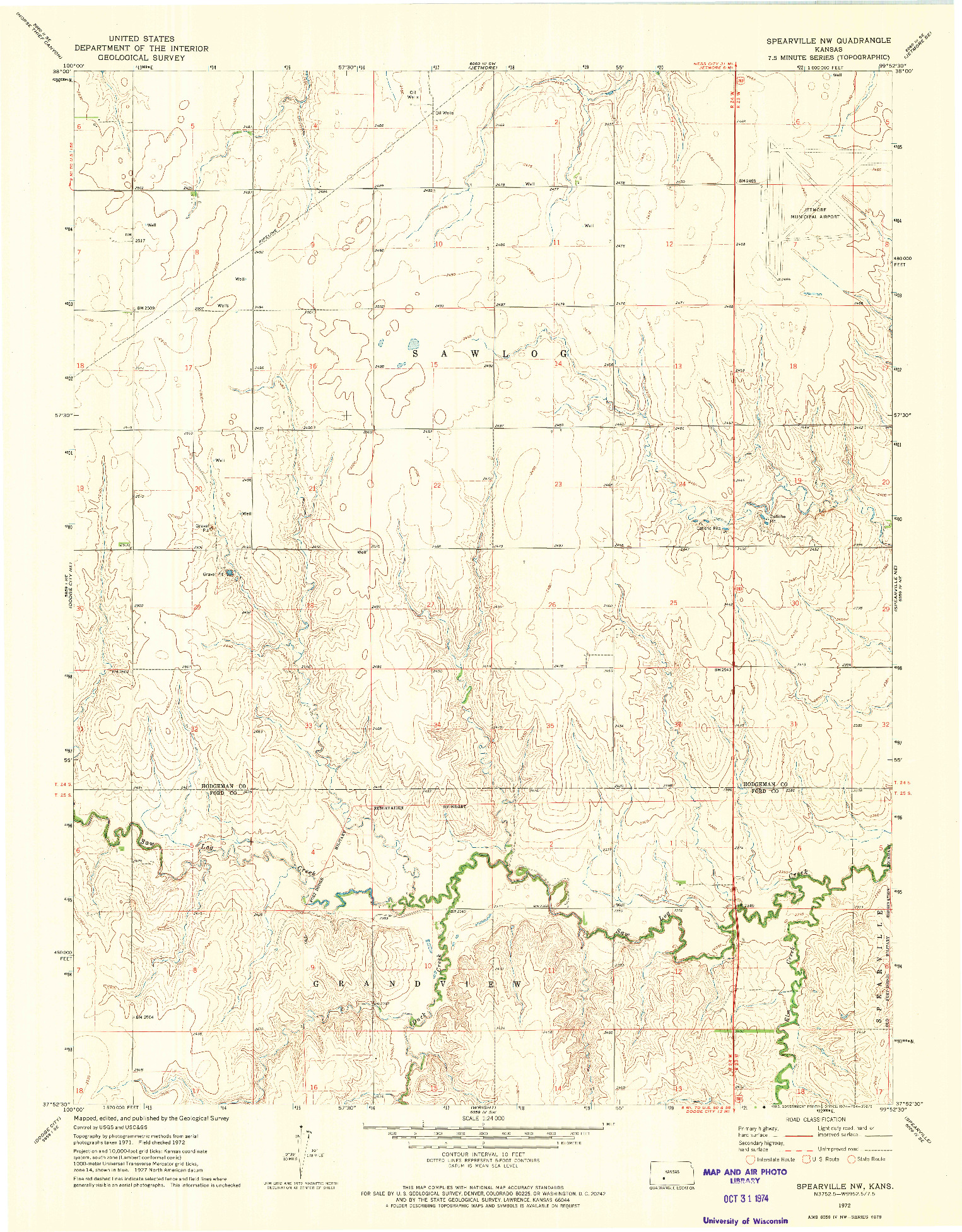 USGS 1:24000-SCALE QUADRANGLE FOR SPEARVILLE NW, KS 1972