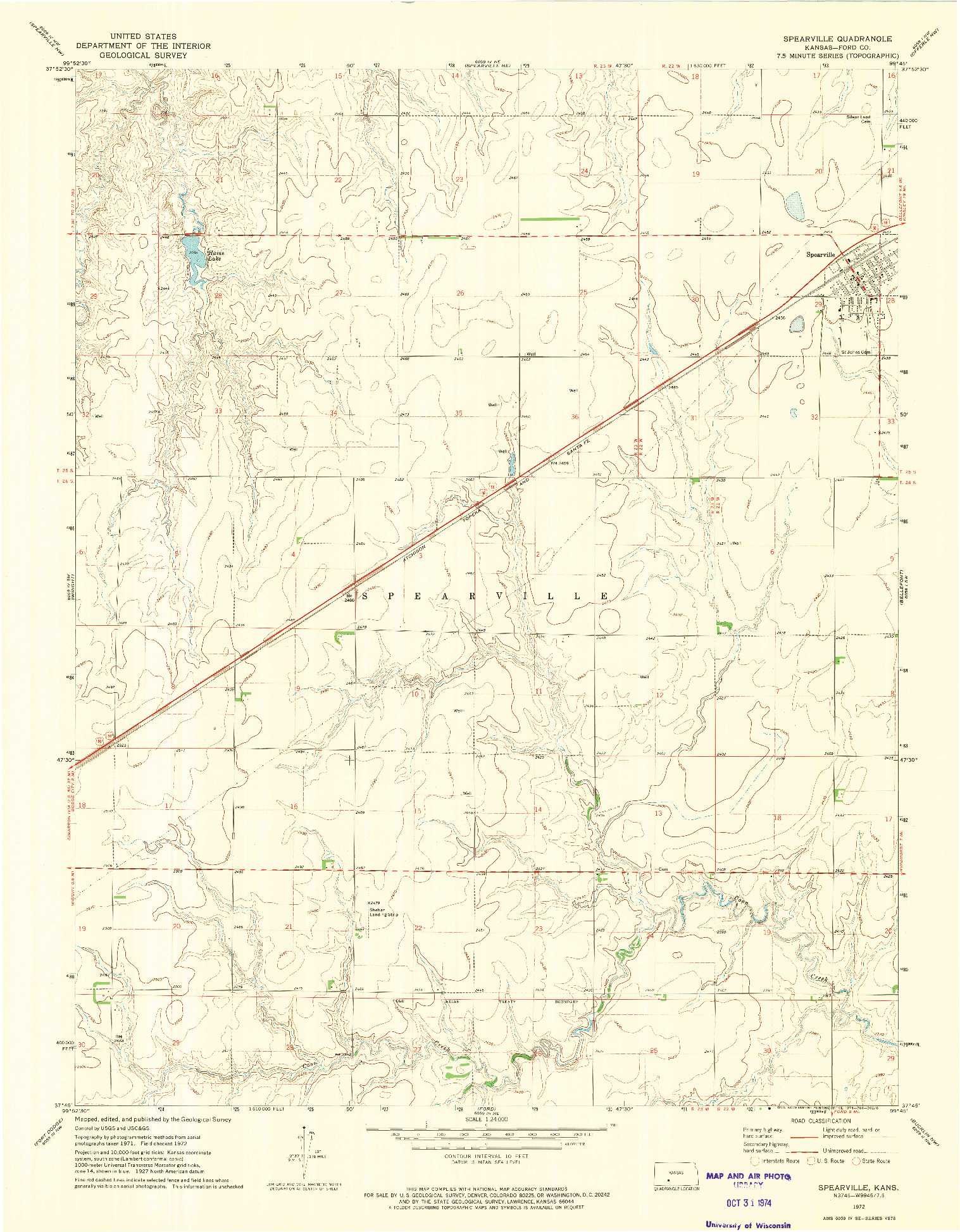 USGS 1:24000-SCALE QUADRANGLE FOR SPEARVILLE, KS 1972