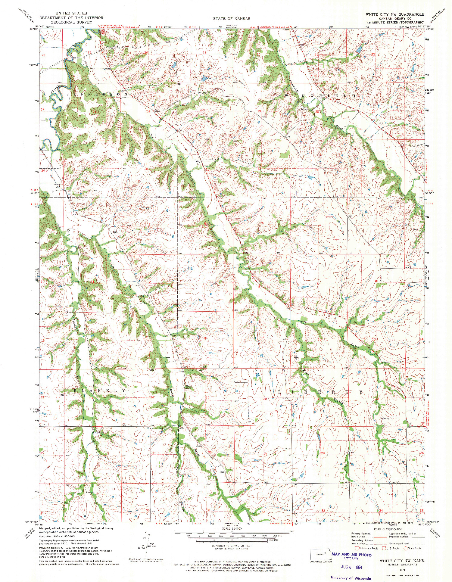 USGS 1:24000-SCALE QUADRANGLE FOR WHITE CITY NW, KS 1971