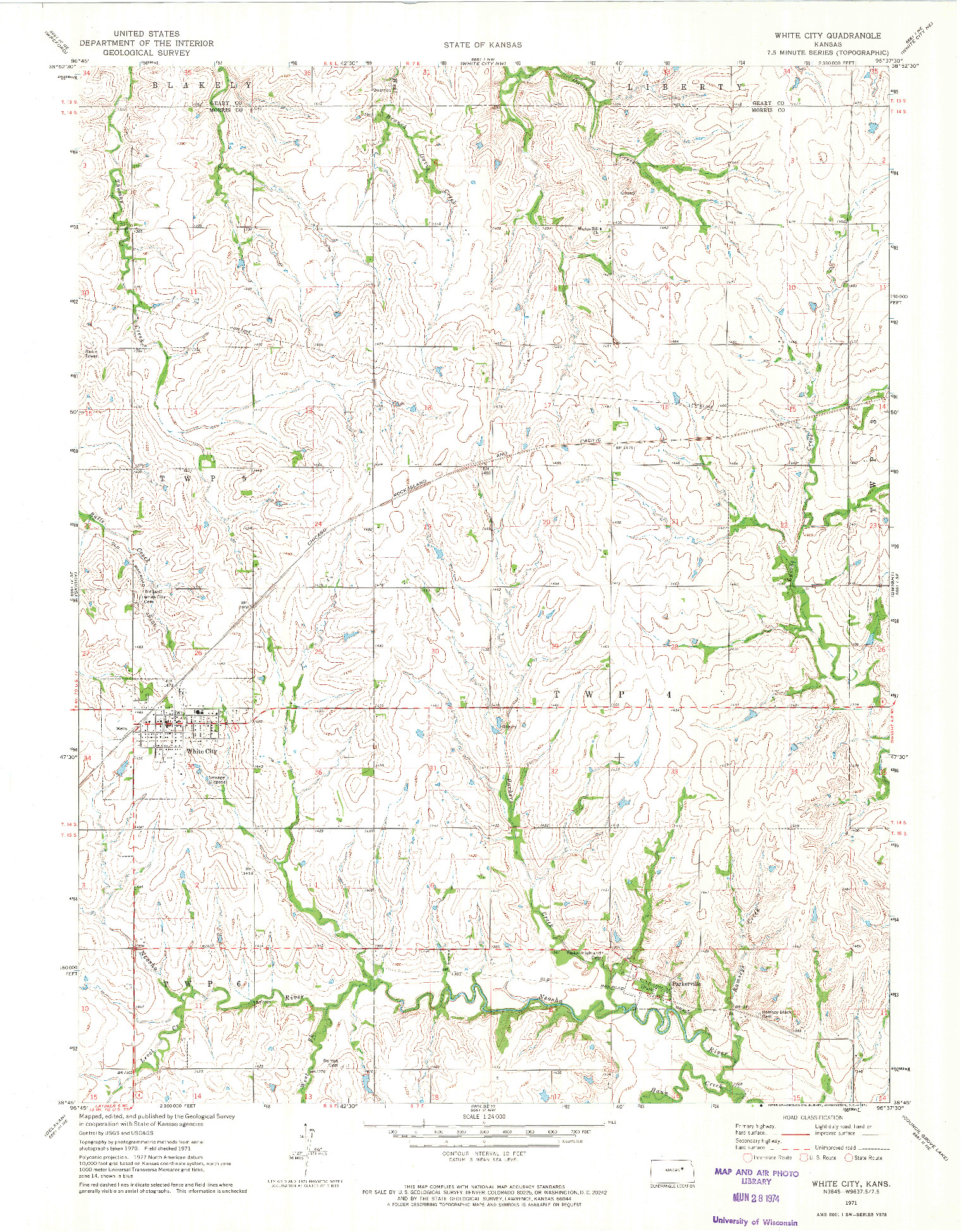 USGS 1:24000-SCALE QUADRANGLE FOR WHITE CITY, KS 1971