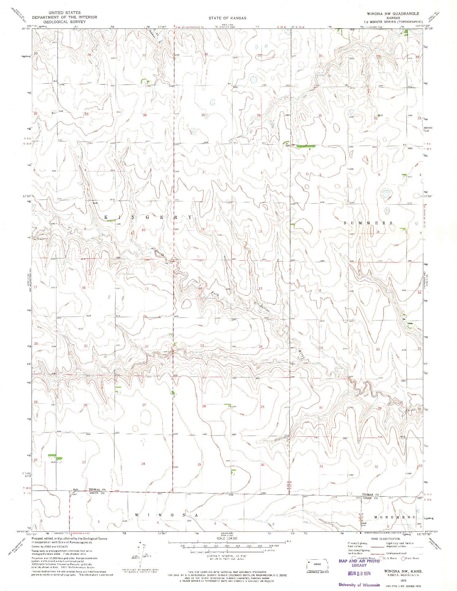 USGS 1:24000-SCALE QUADRANGLE FOR WINONA NW, KS 1972