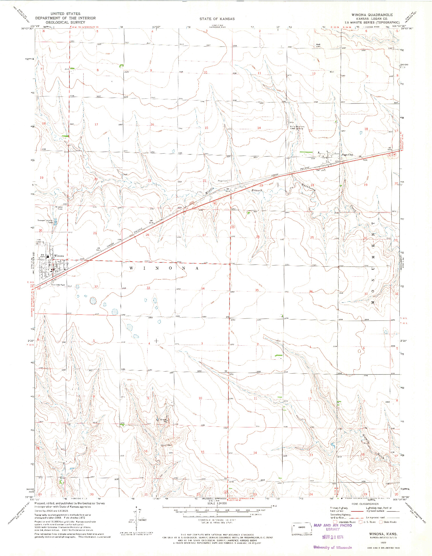 USGS 1:24000-SCALE QUADRANGLE FOR WINONA, KS 1972