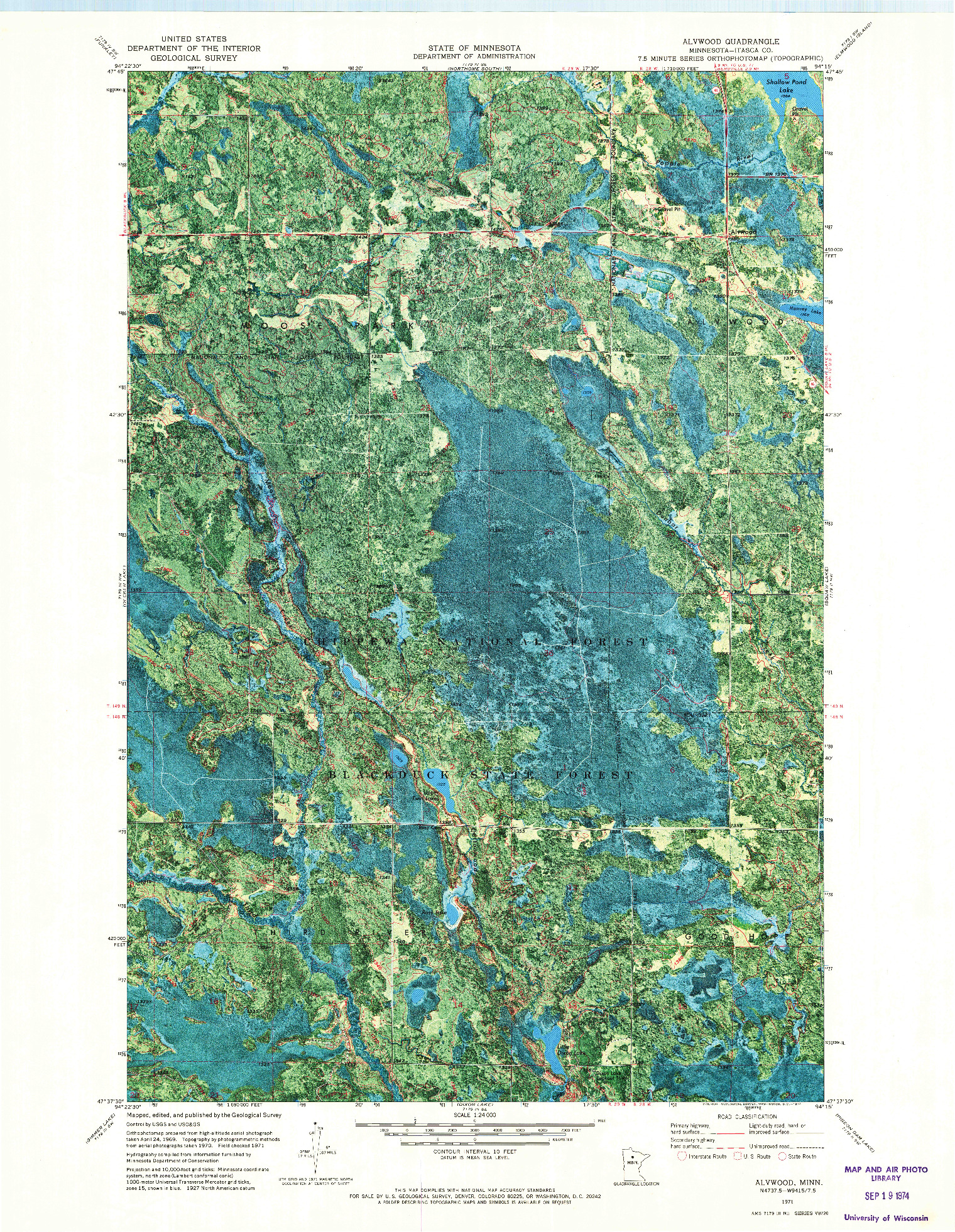 USGS 1:24000-SCALE QUADRANGLE FOR ALVWOOD, MN 1971