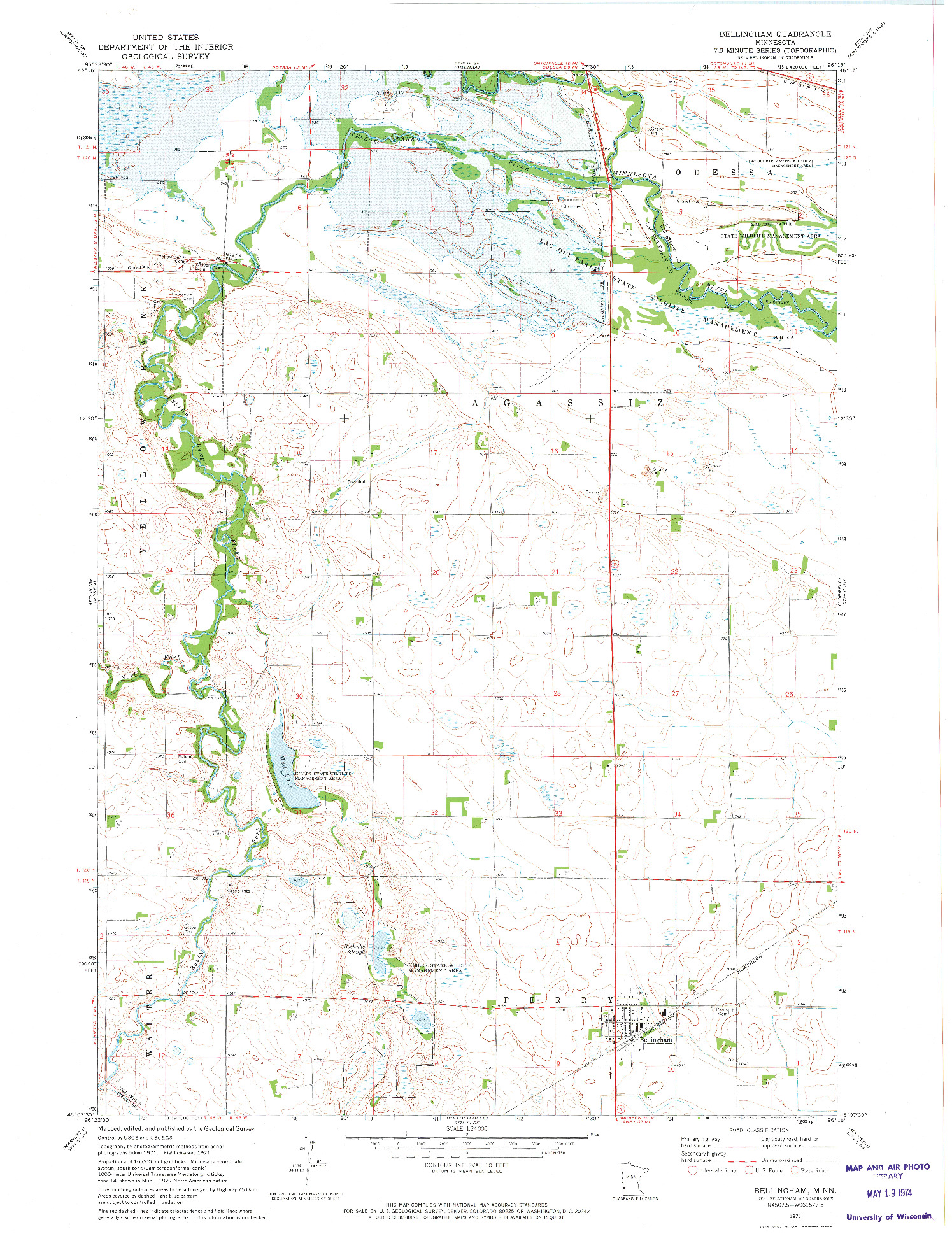 USGS 1:24000-SCALE QUADRANGLE FOR BELLINGHAM, MN 1971