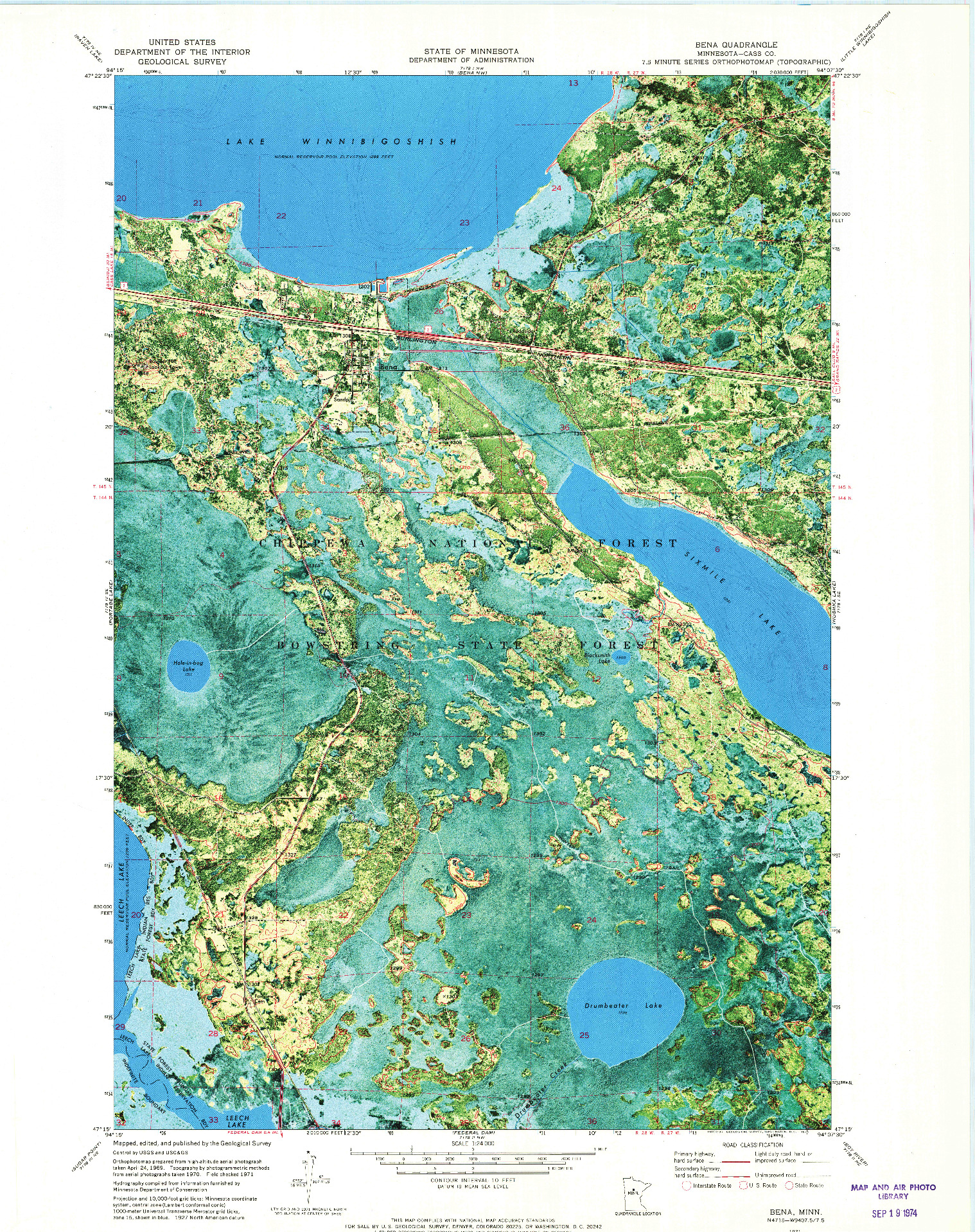 USGS 1:24000-SCALE QUADRANGLE FOR BENA, MN 1971