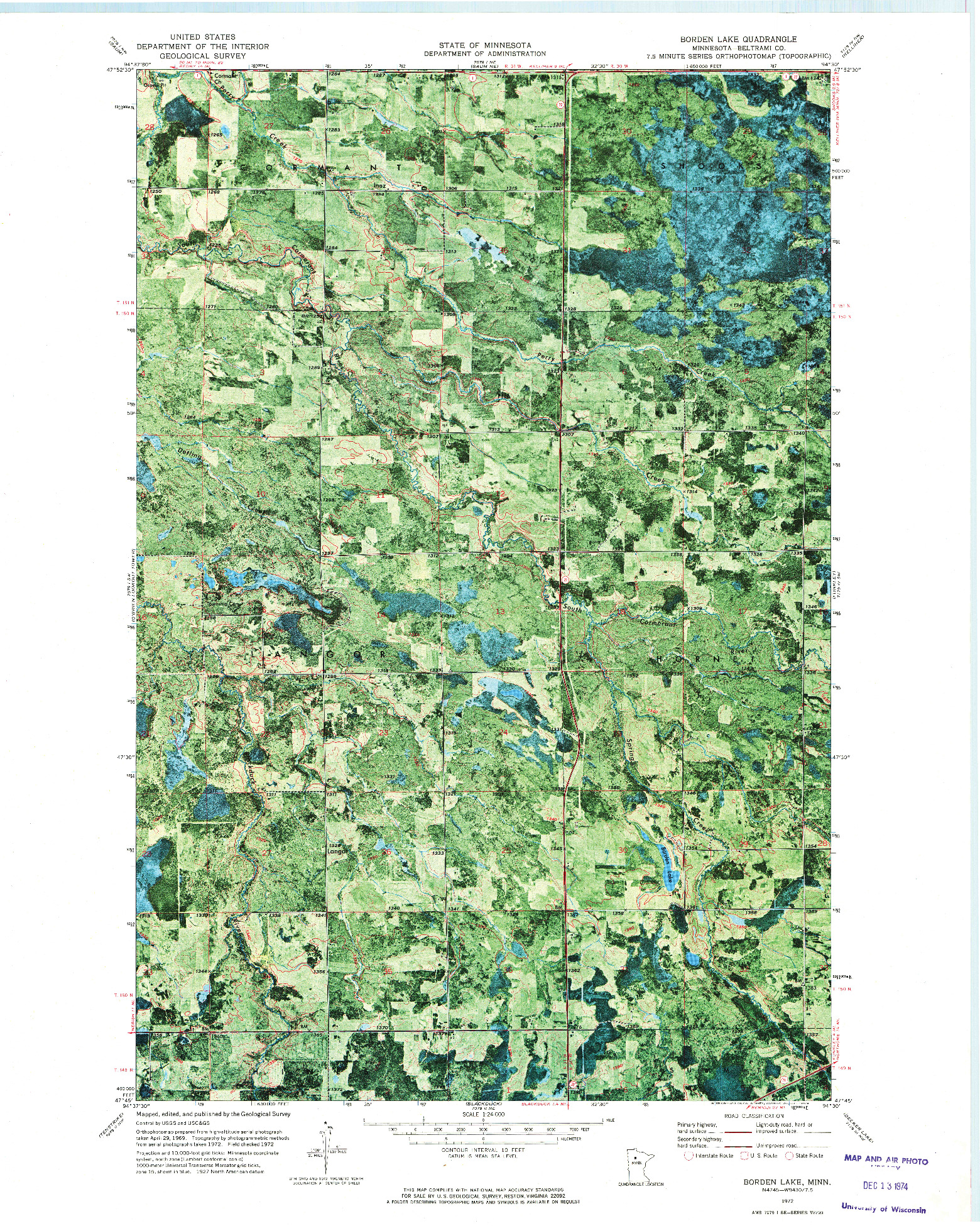 USGS 1:24000-SCALE QUADRANGLE FOR BORDEN LAKE, MN 1972