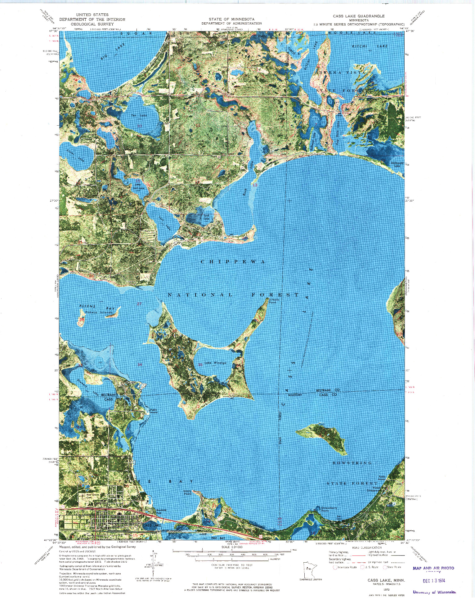 USGS 1:24000-SCALE QUADRANGLE FOR CASS LAKE, MN 1972