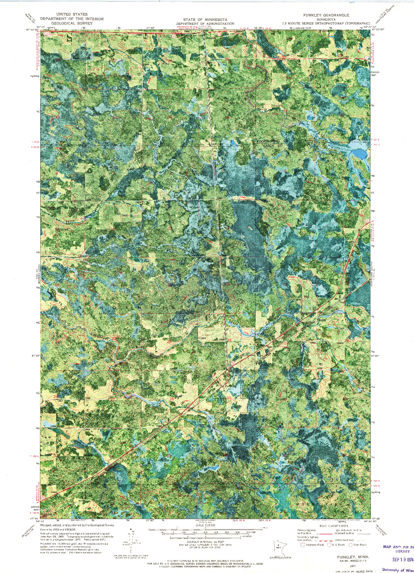 USGS 1:24000-SCALE QUADRANGLE FOR FUNKLEY, MN 1971