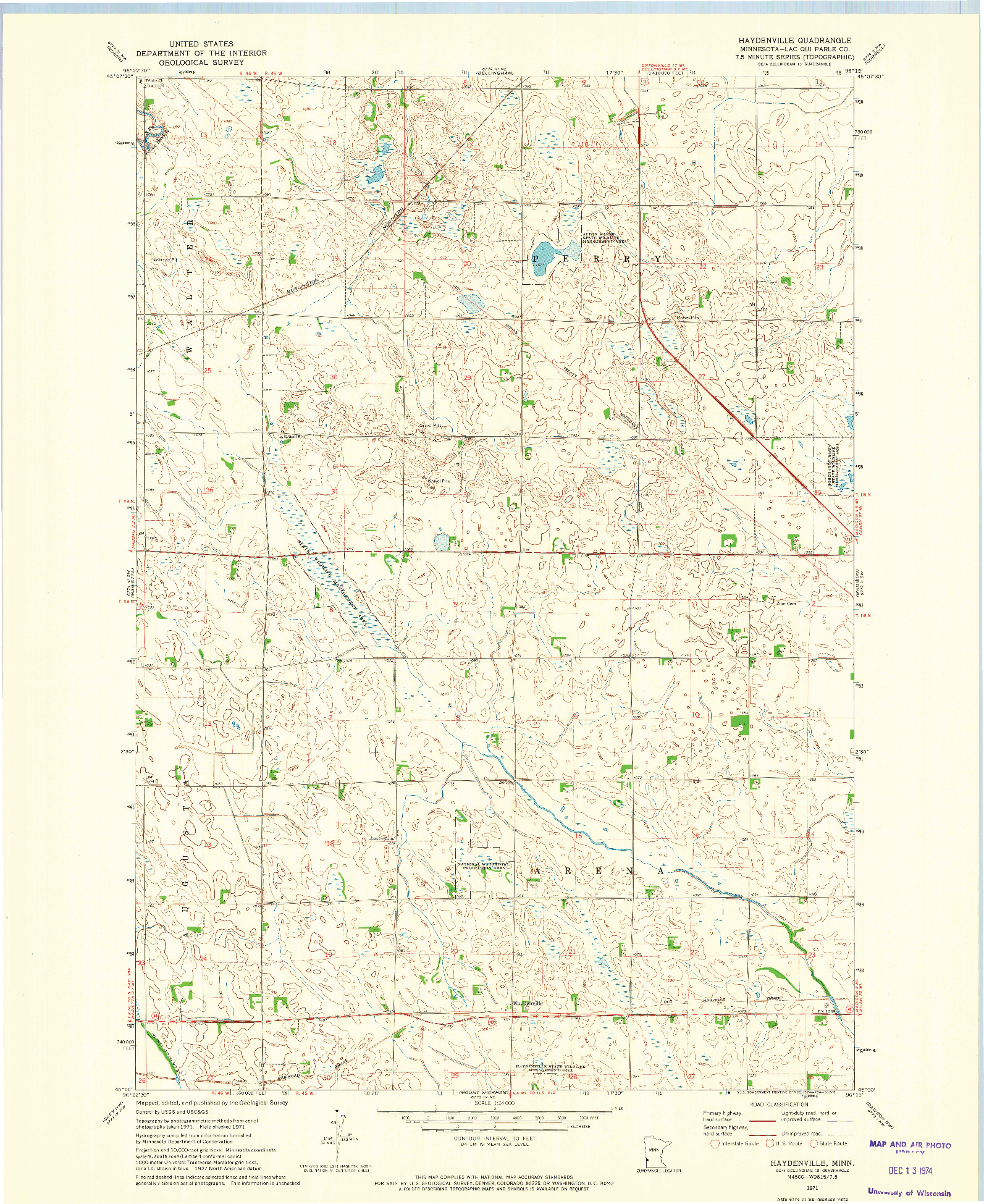 USGS 1:24000-SCALE QUADRANGLE FOR HAYDENVILLE, MN 1971
