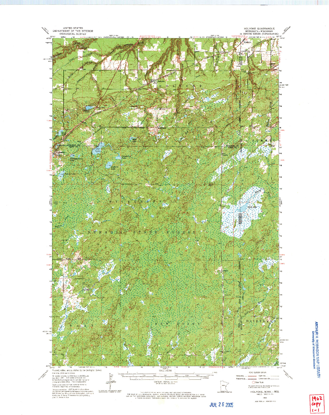 USGS 1:62500-SCALE QUADRANGLE FOR HOLYOKE, MN 1962