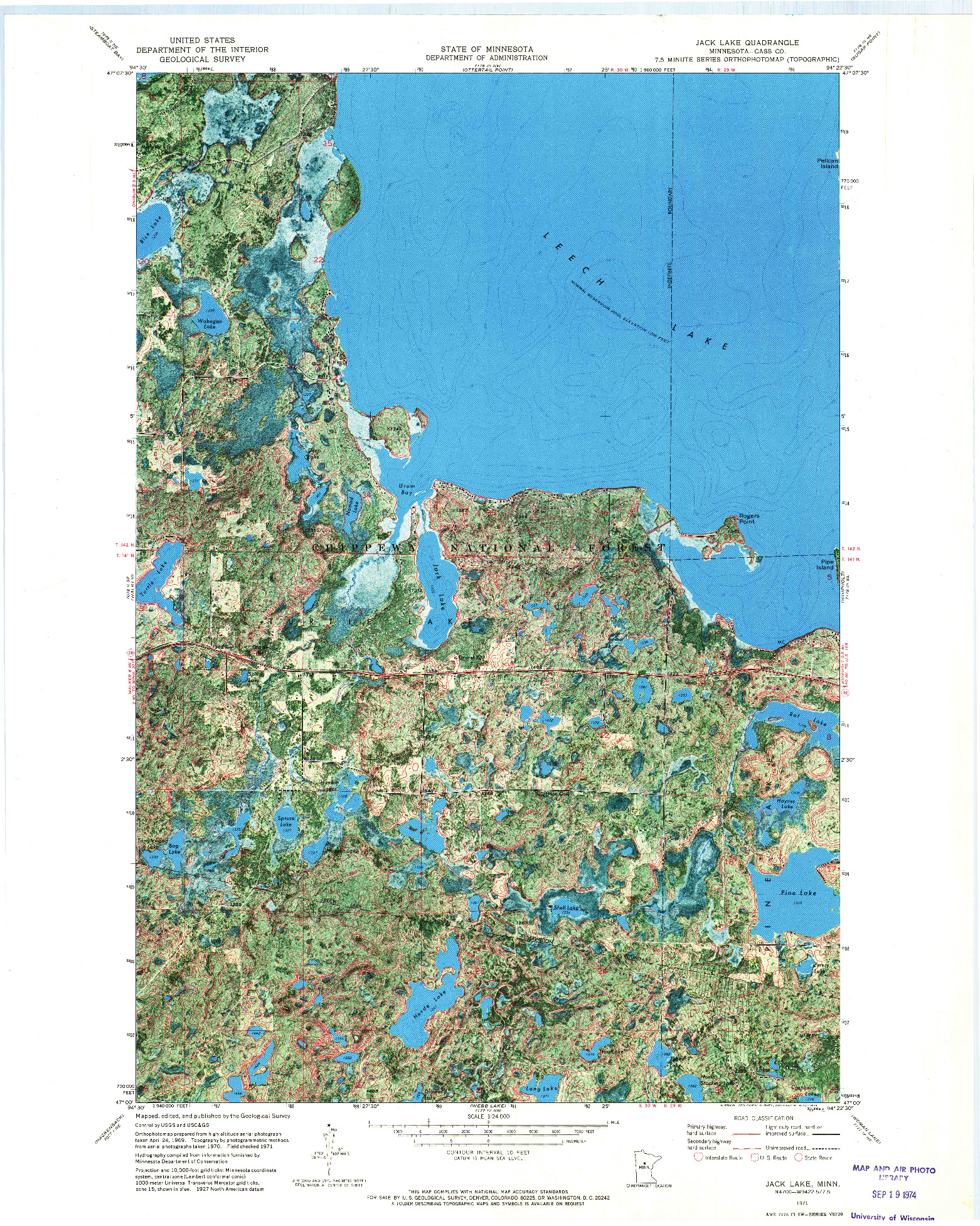 USGS 1:24000-SCALE QUADRANGLE FOR JACK LAKE, MN 1971
