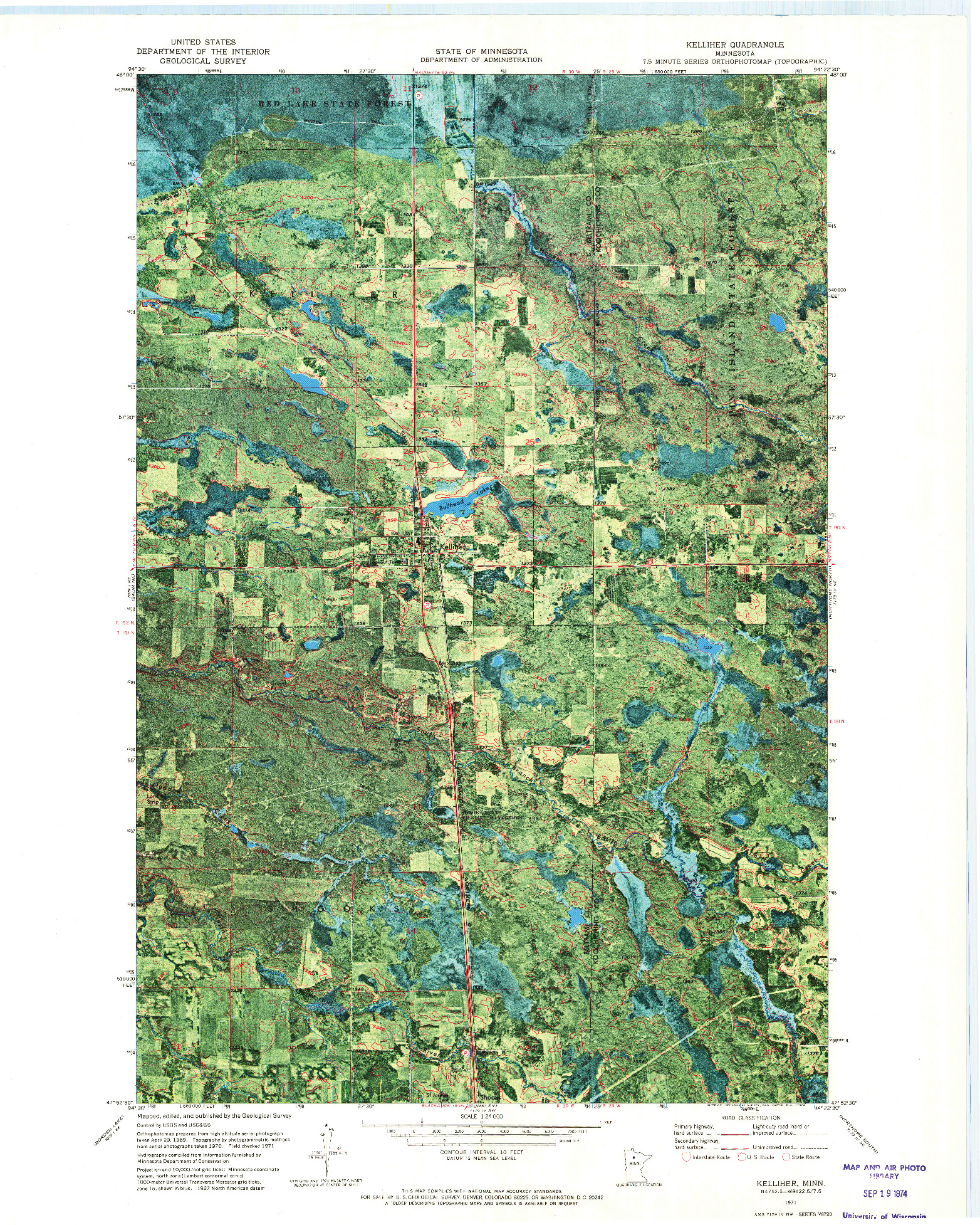 USGS 1:24000-SCALE QUADRANGLE FOR KELLIHER, MN 1971