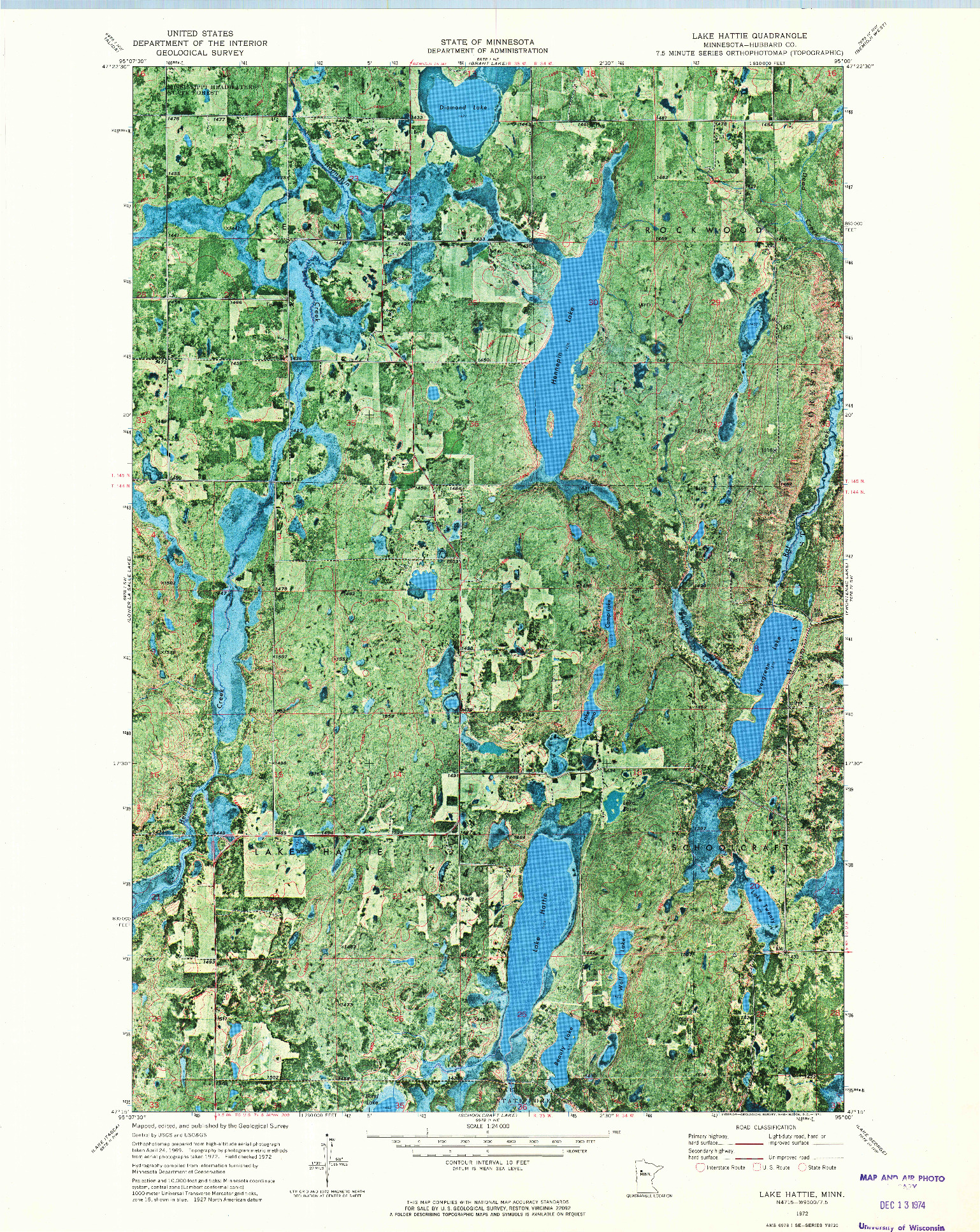 USGS 1:24000-SCALE QUADRANGLE FOR LAKE HATTIE, MN 1972