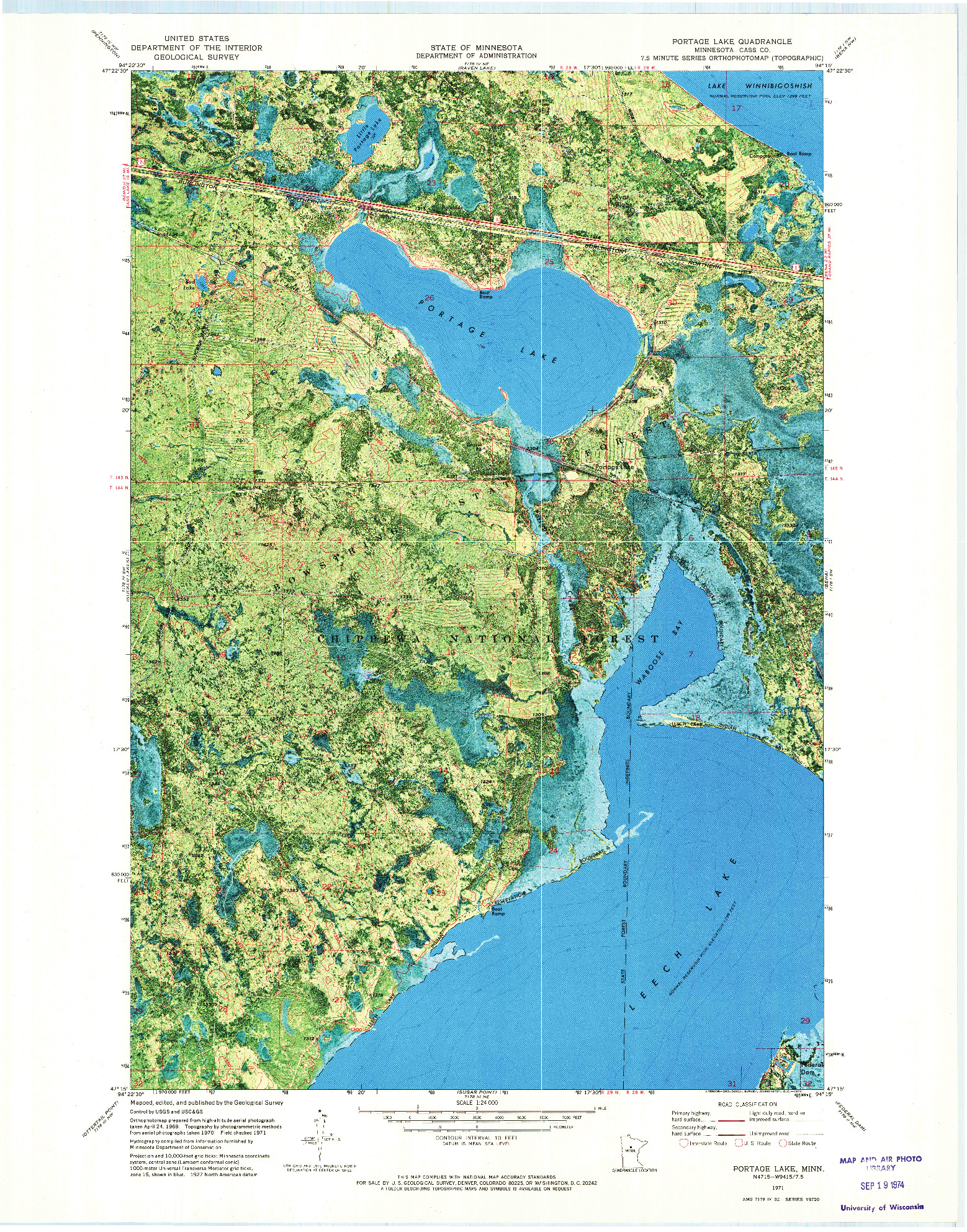 USGS 1:24000-SCALE QUADRANGLE FOR PORTAGE LAKE, MN 1971