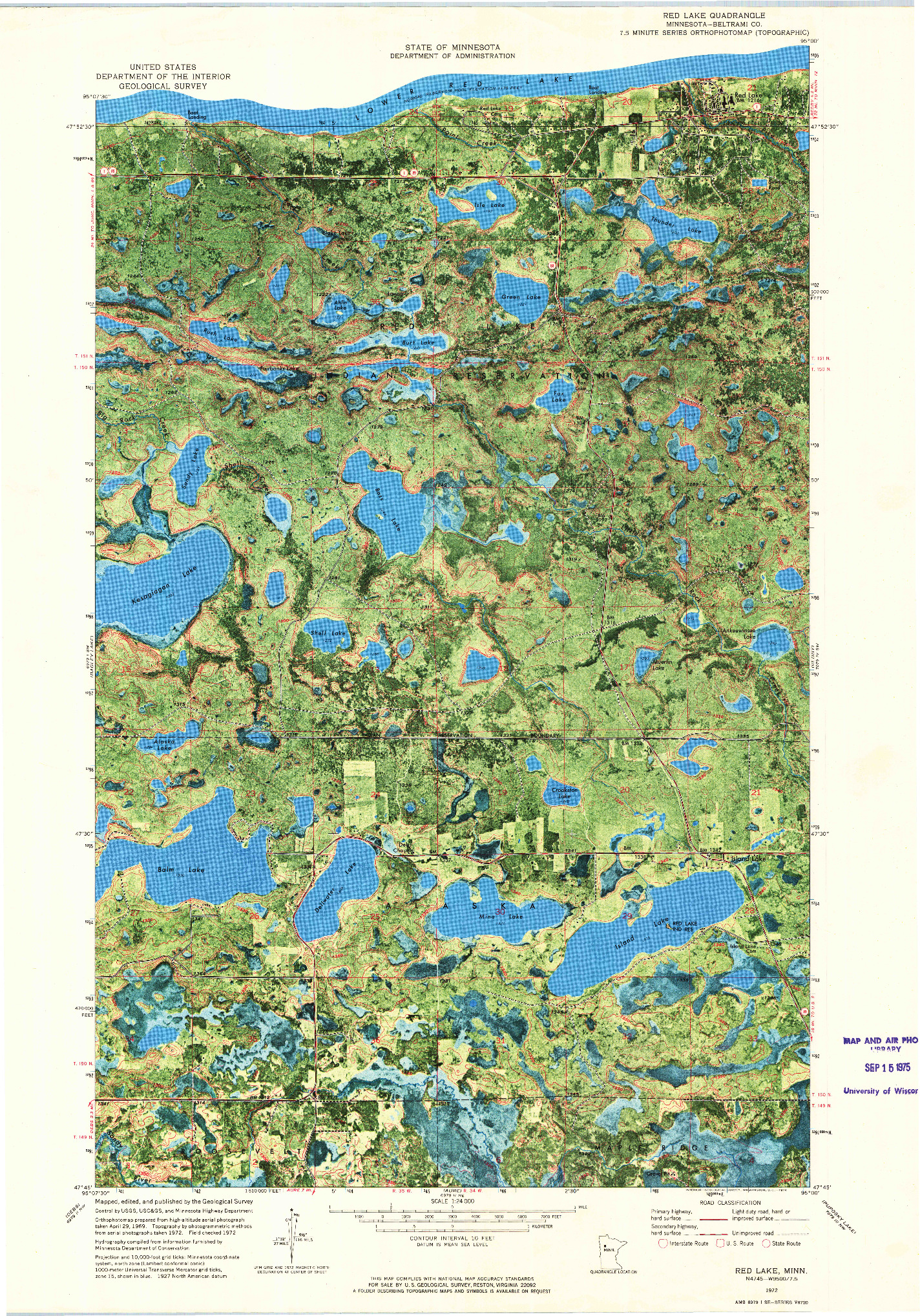USGS 1:24000-SCALE QUADRANGLE FOR RED LAKE, MN 1972