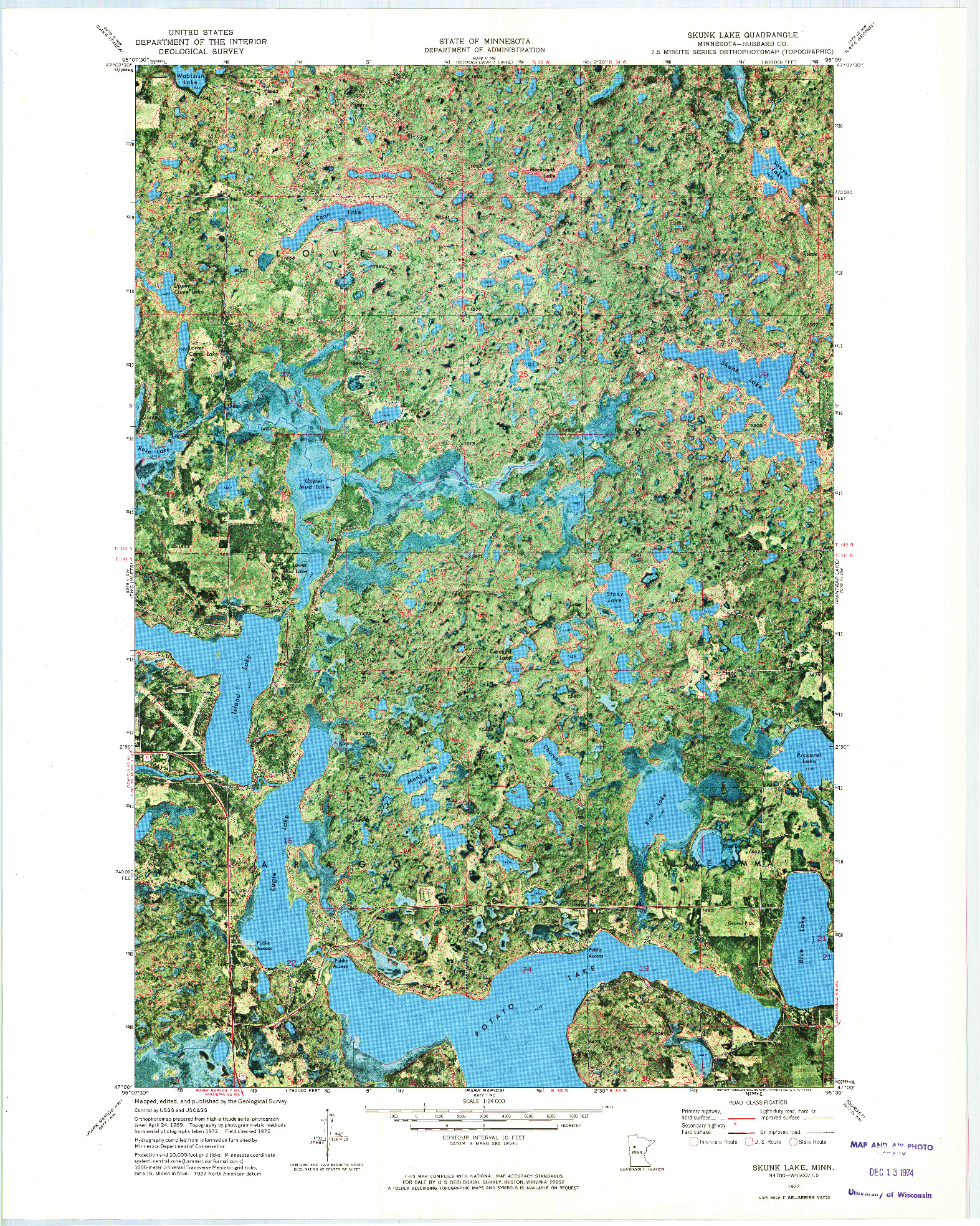 USGS 1:24000-SCALE QUADRANGLE FOR SKUNK LAKE, MN 1972