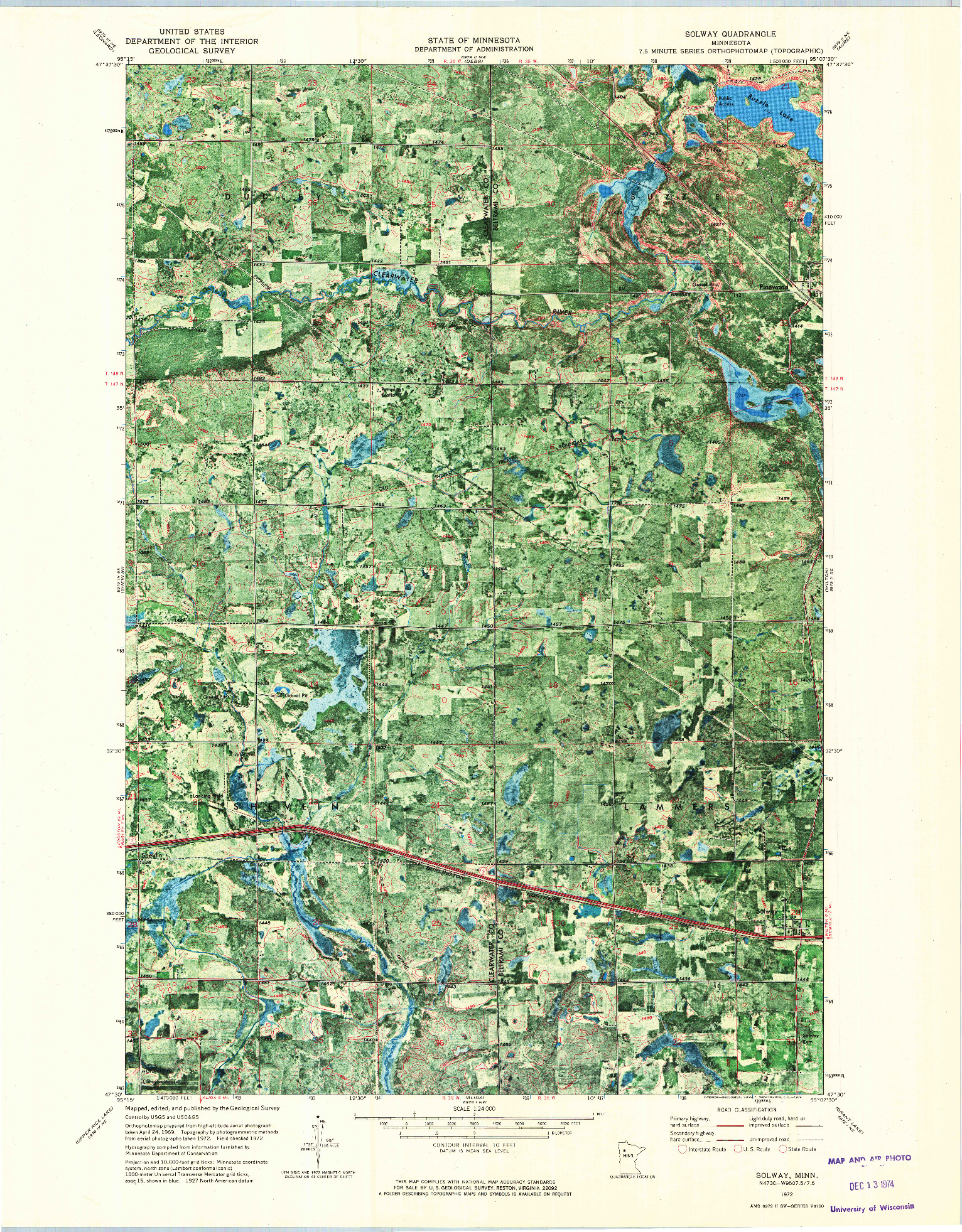 USGS 1:24000-SCALE QUADRANGLE FOR SOLWAY, MN 1972
