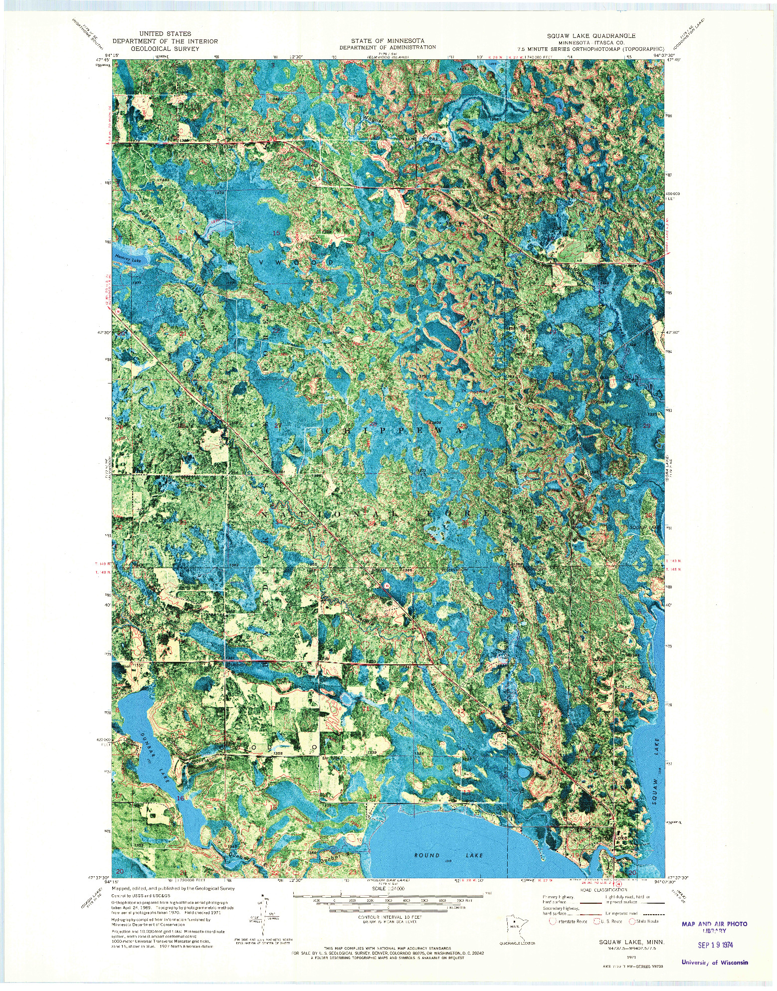 USGS 1:24000-SCALE QUADRANGLE FOR SQUAW LAKE, MN 1971