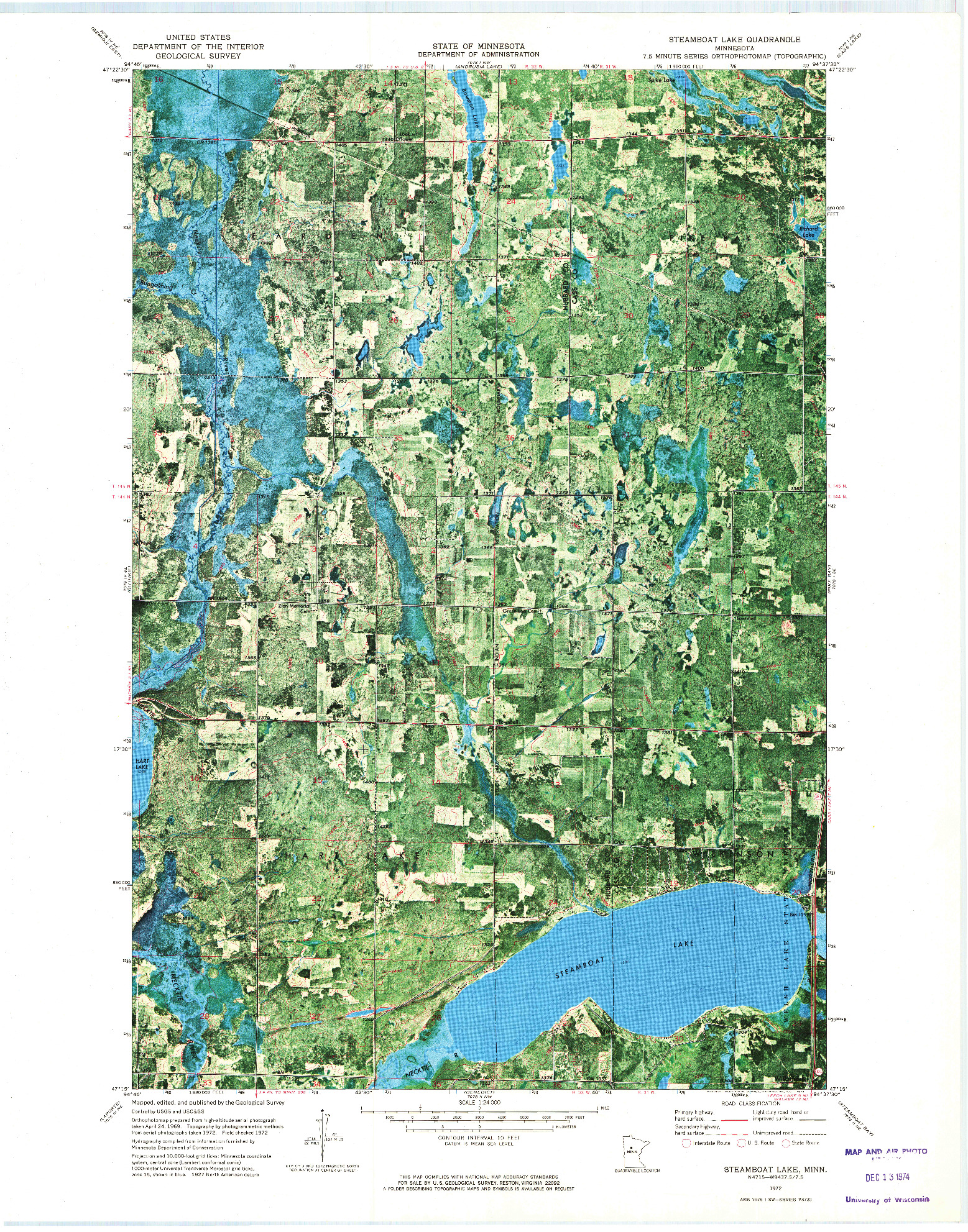 USGS 1:24000-SCALE QUADRANGLE FOR STEAMBOAT LAKE, MN 1972