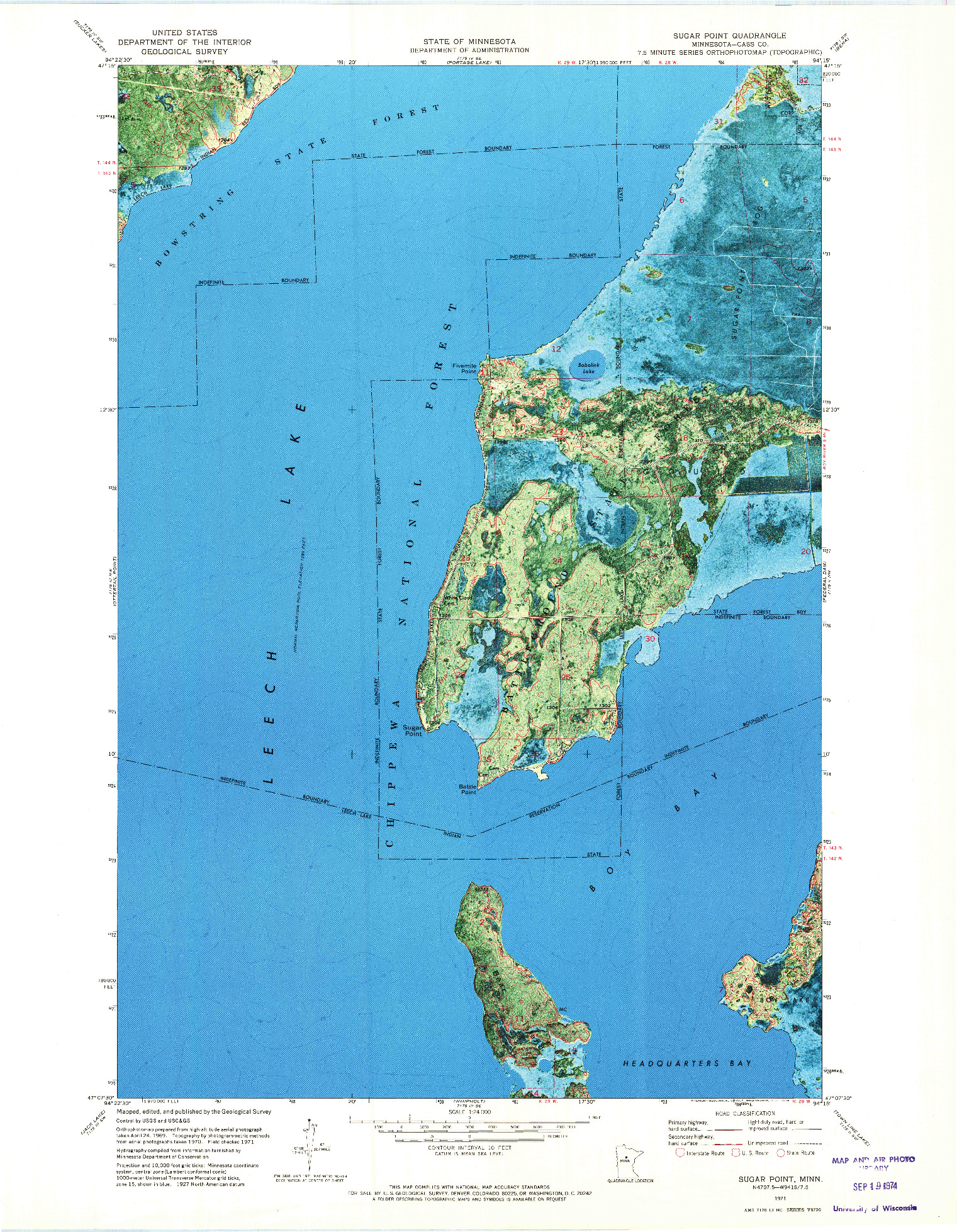 USGS 1:24000-SCALE QUADRANGLE FOR SUGAR POINT, MN 1971