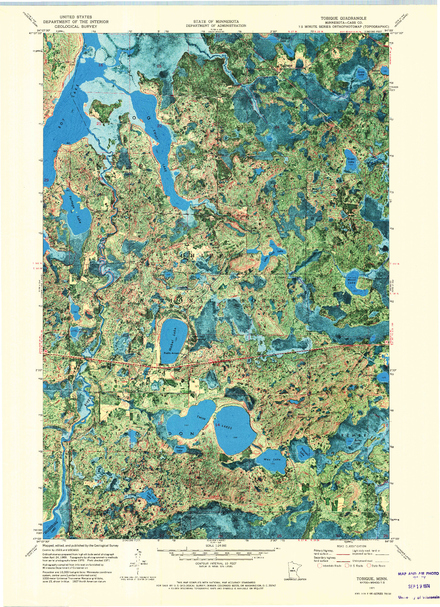 USGS 1:24000-SCALE QUADRANGLE FOR TOBIQUE, MN 1971