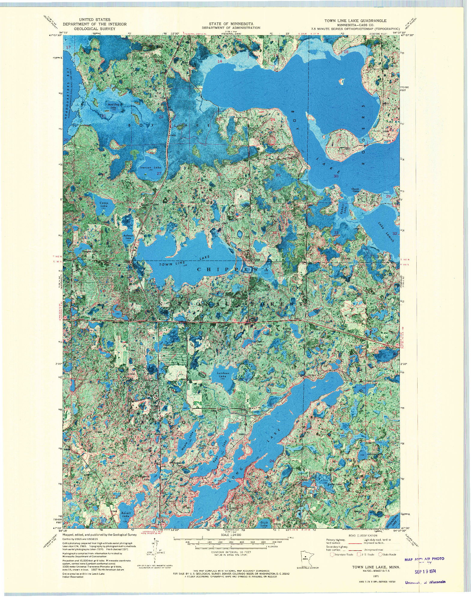 USGS 1:24000-SCALE QUADRANGLE FOR TOWN LINE LAKE, MN 1971