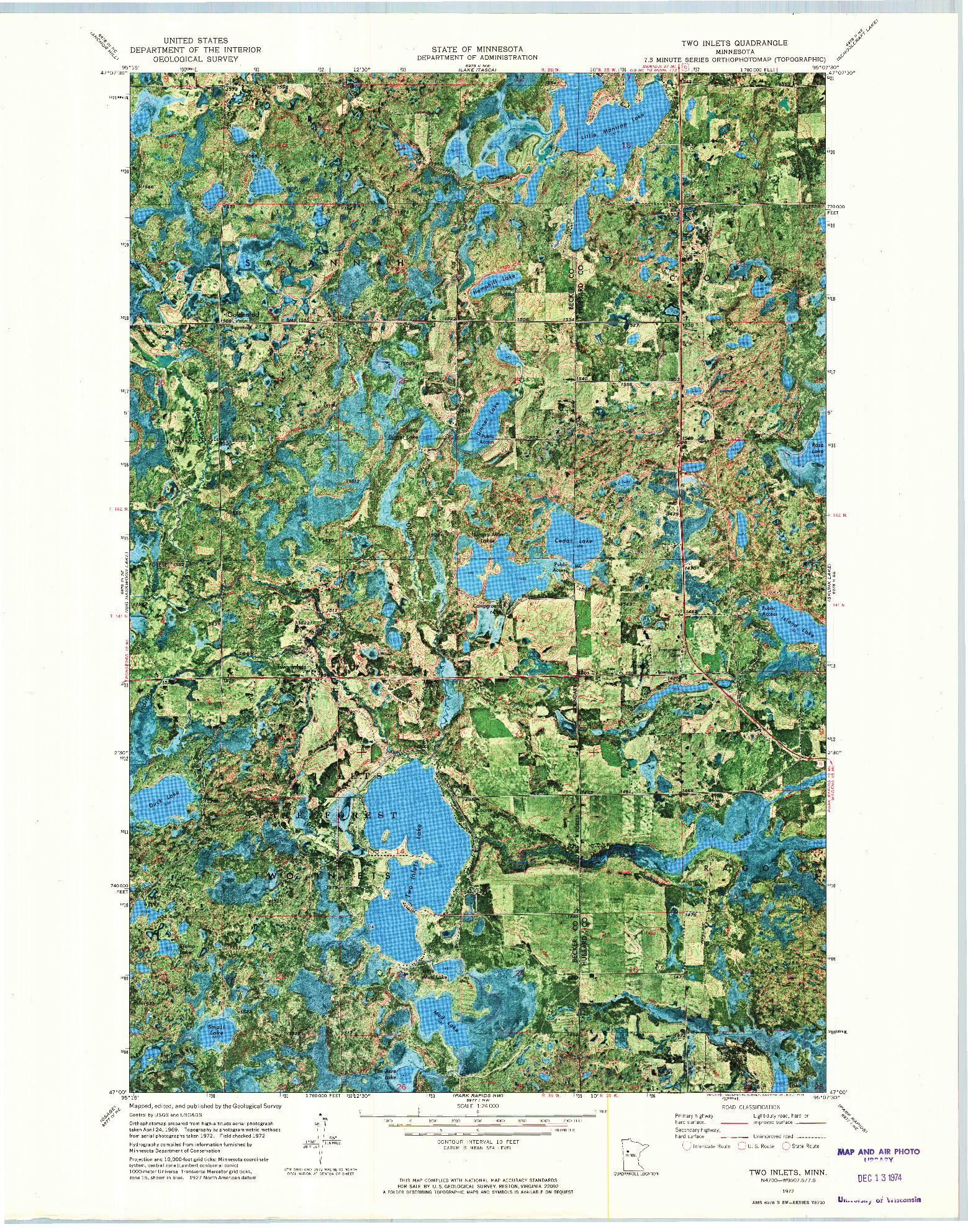 USGS 1:24000-SCALE QUADRANGLE FOR TWO INLETS, MN 1972
