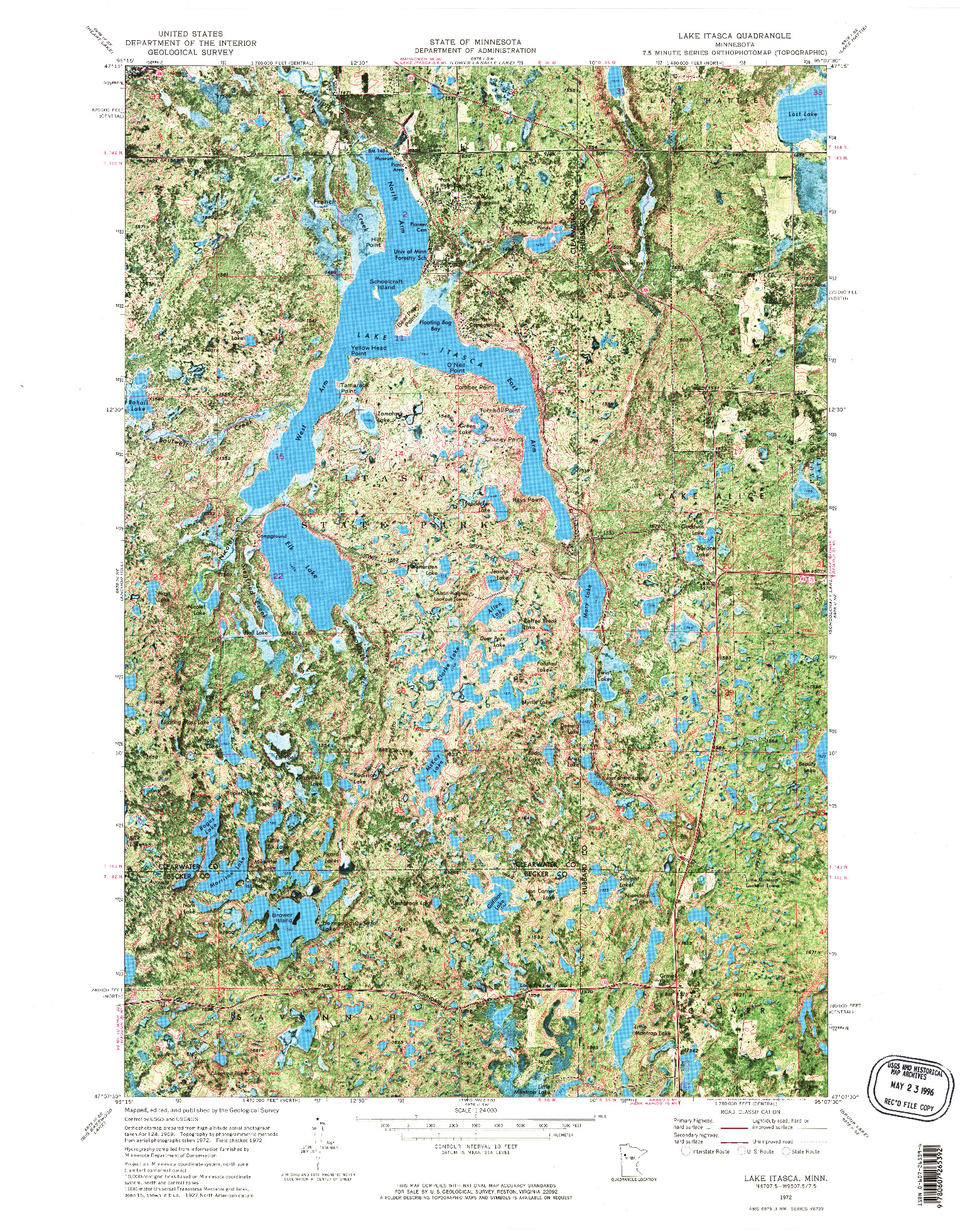 USGS 1:24000-SCALE QUADRANGLE FOR LAKE ITASCA, MN 1972