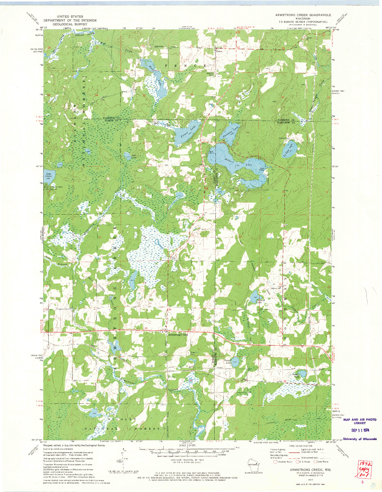 USGS 1:24000-SCALE QUADRANGLE FOR ARMSTRONG CREEK, WI 1972